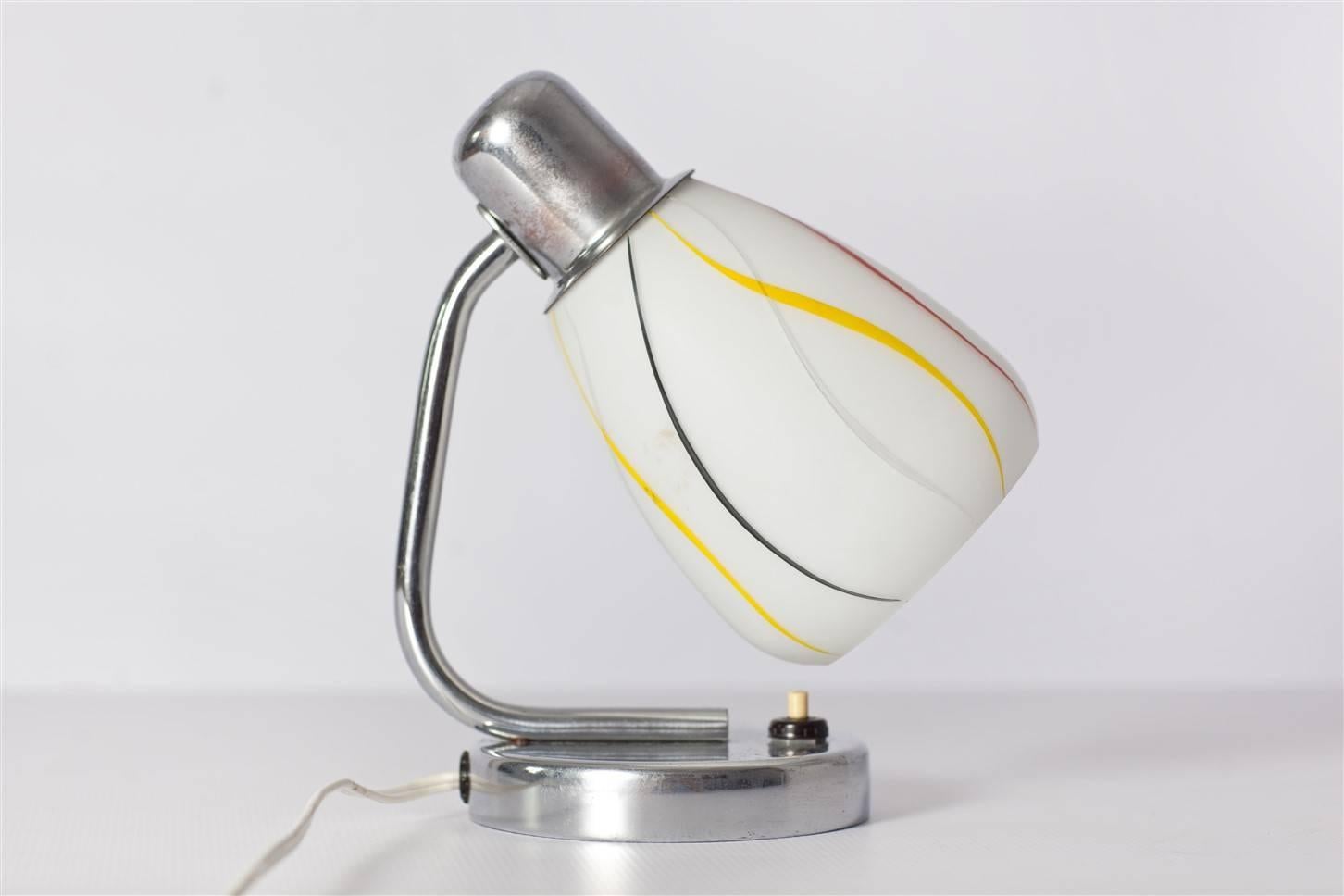 Czech Chrome Table Lamp with Colorful Striped Lampshade from Napako, 1940s