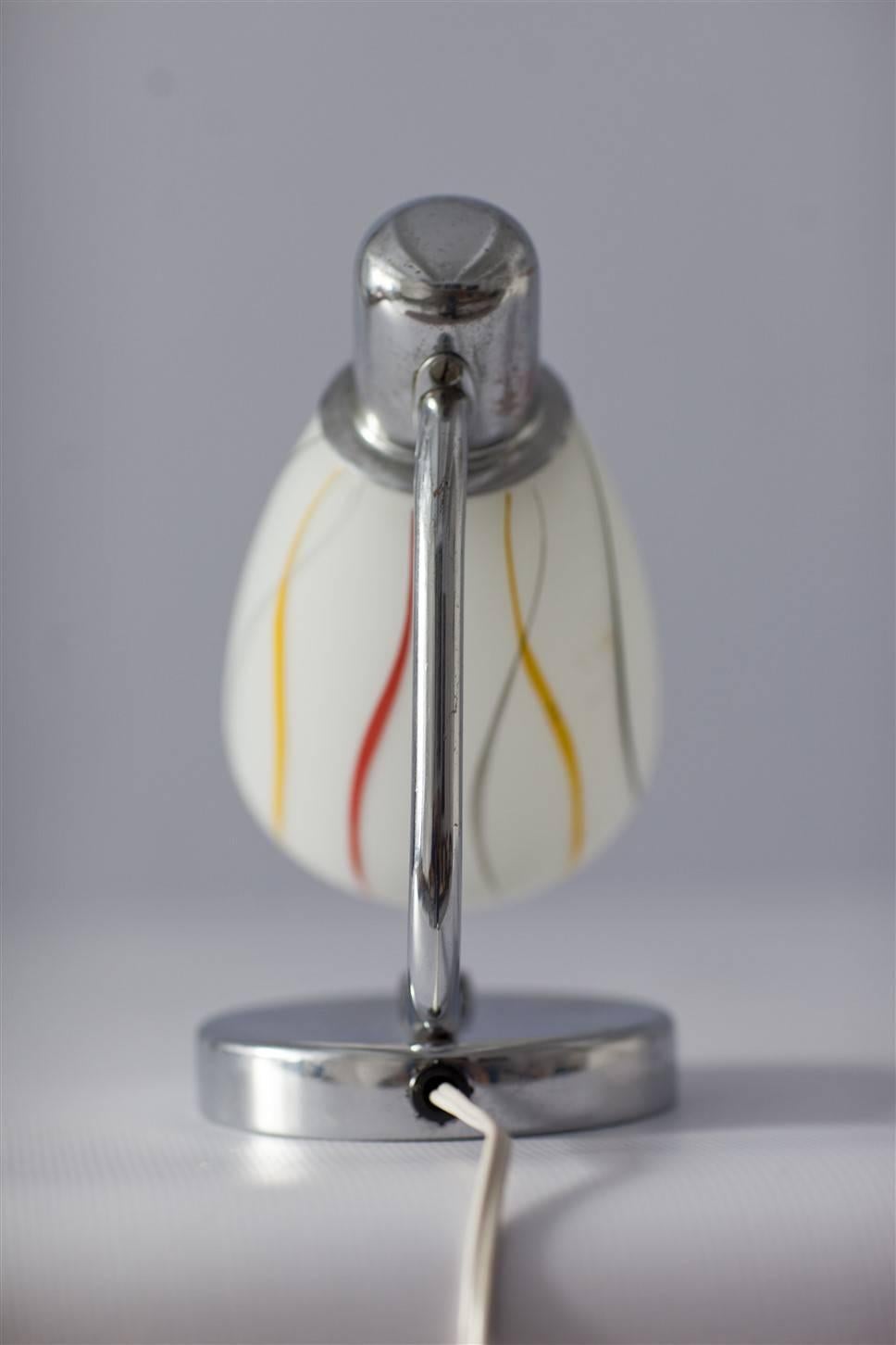 Glass Chrome Table Lamp with Colorful Striped Lampshade from Napako, 1940s