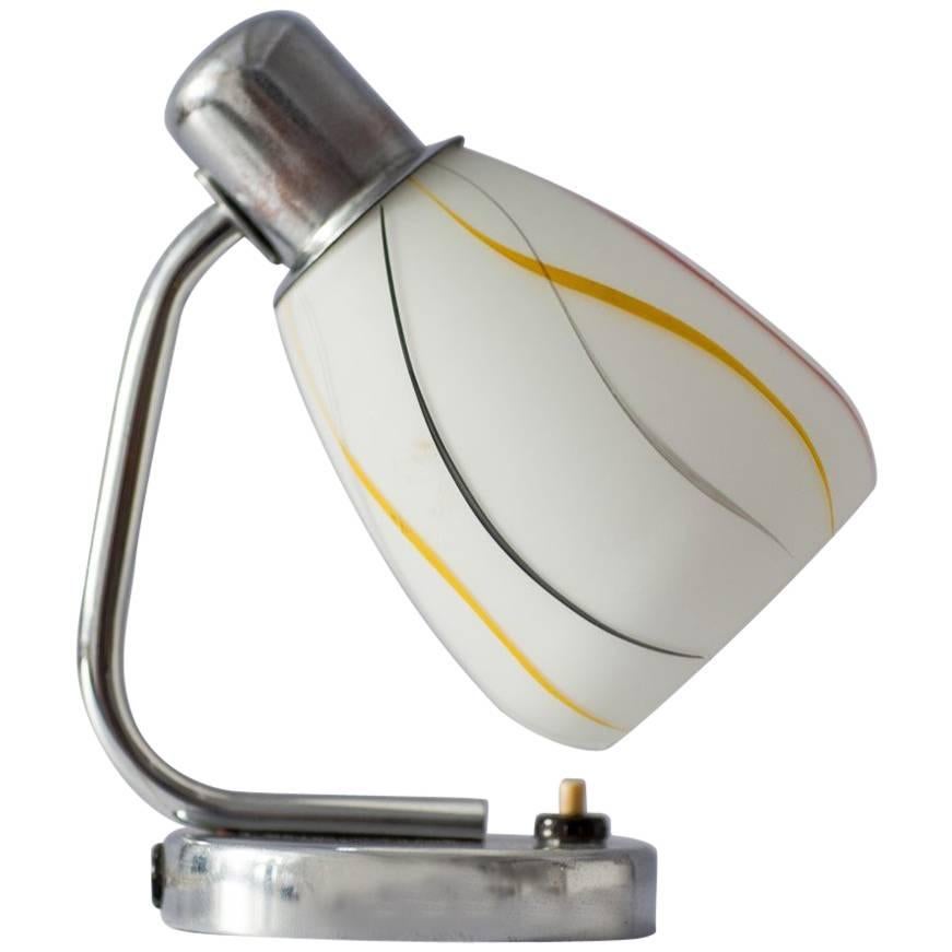 Chrome Table Lamp with Colorful Striped Lampshade from Napako, 1940s