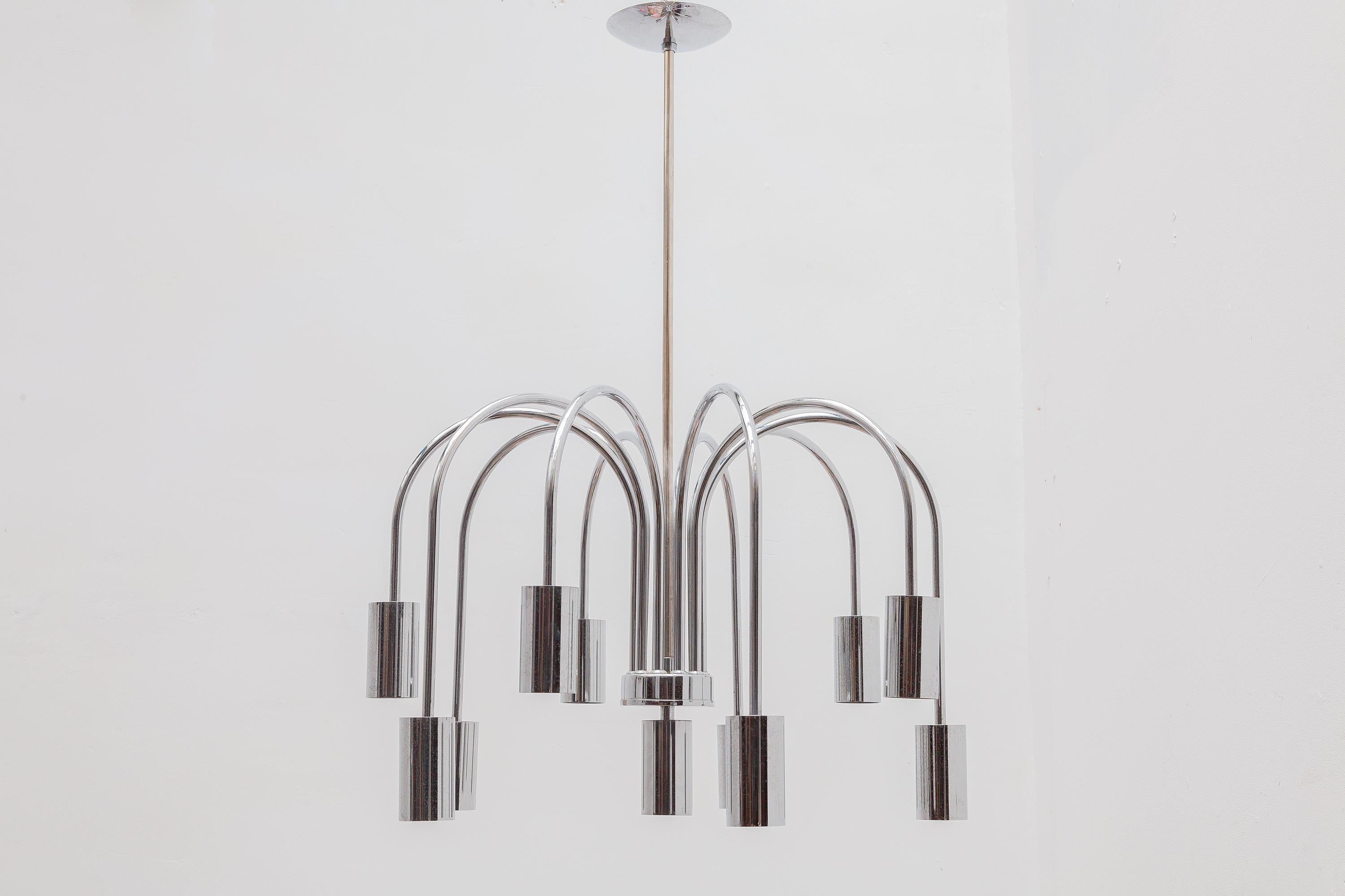 Mid-Century Modern Chrome Ten-Arms Chandelier, Italy, 1970s For Sale