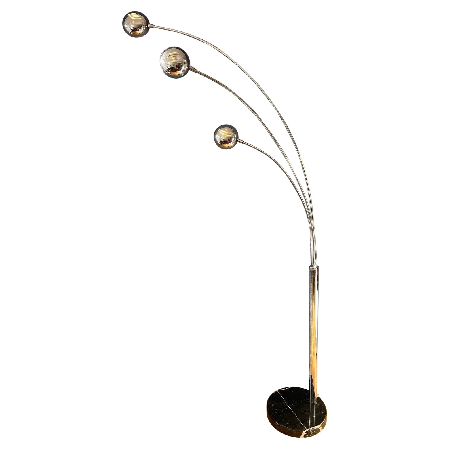 Chrome Three Finger 80s Arc Floor Lamp, 1970s