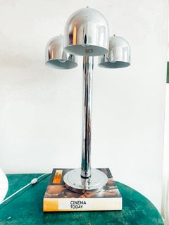 Chrome Three-Light Mushroom Table Lamp, Space Age, 3 Modes 1970s