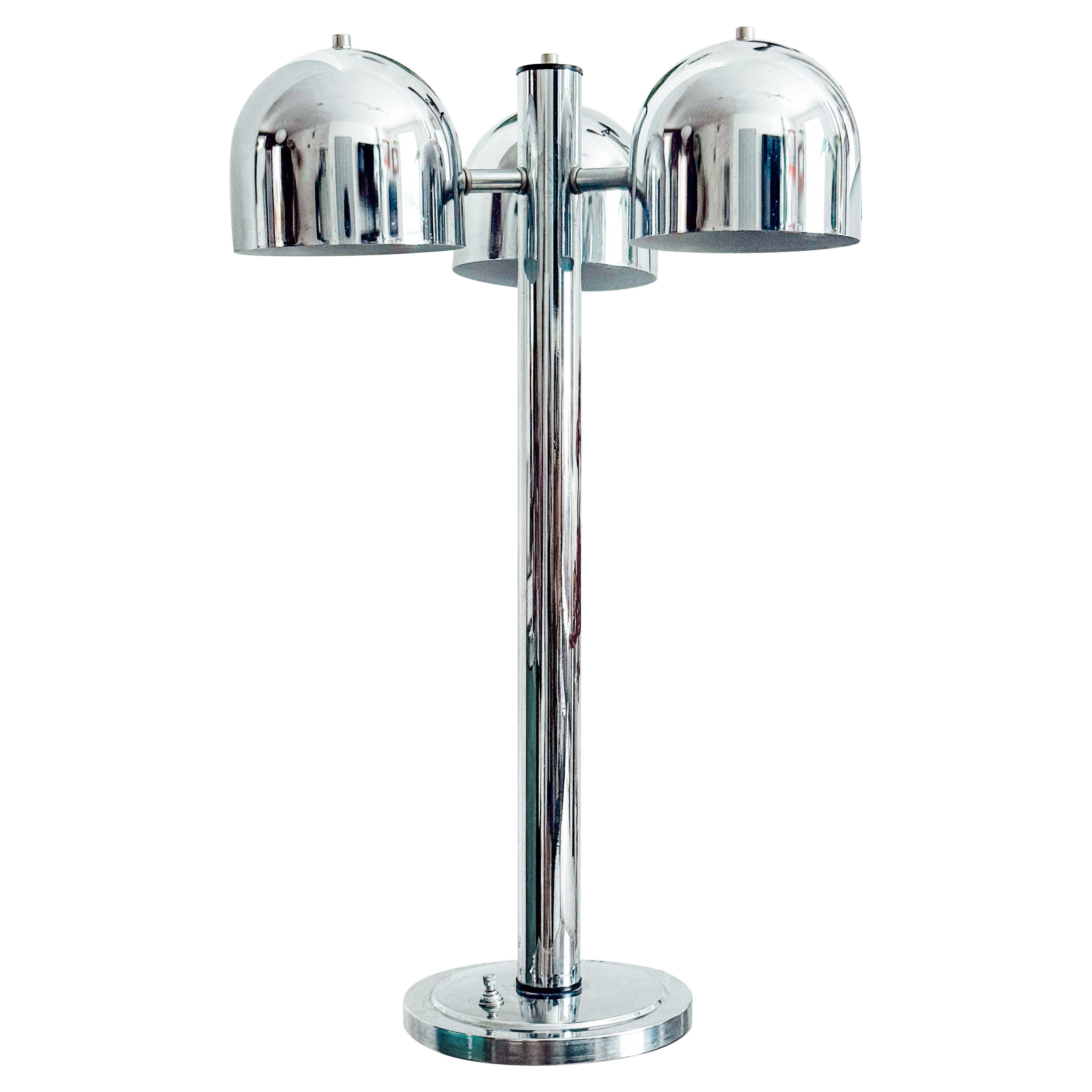 Chrome Three-Light Mushroom Table Lamp, Space Age, 3 Modes 1970s For Sale