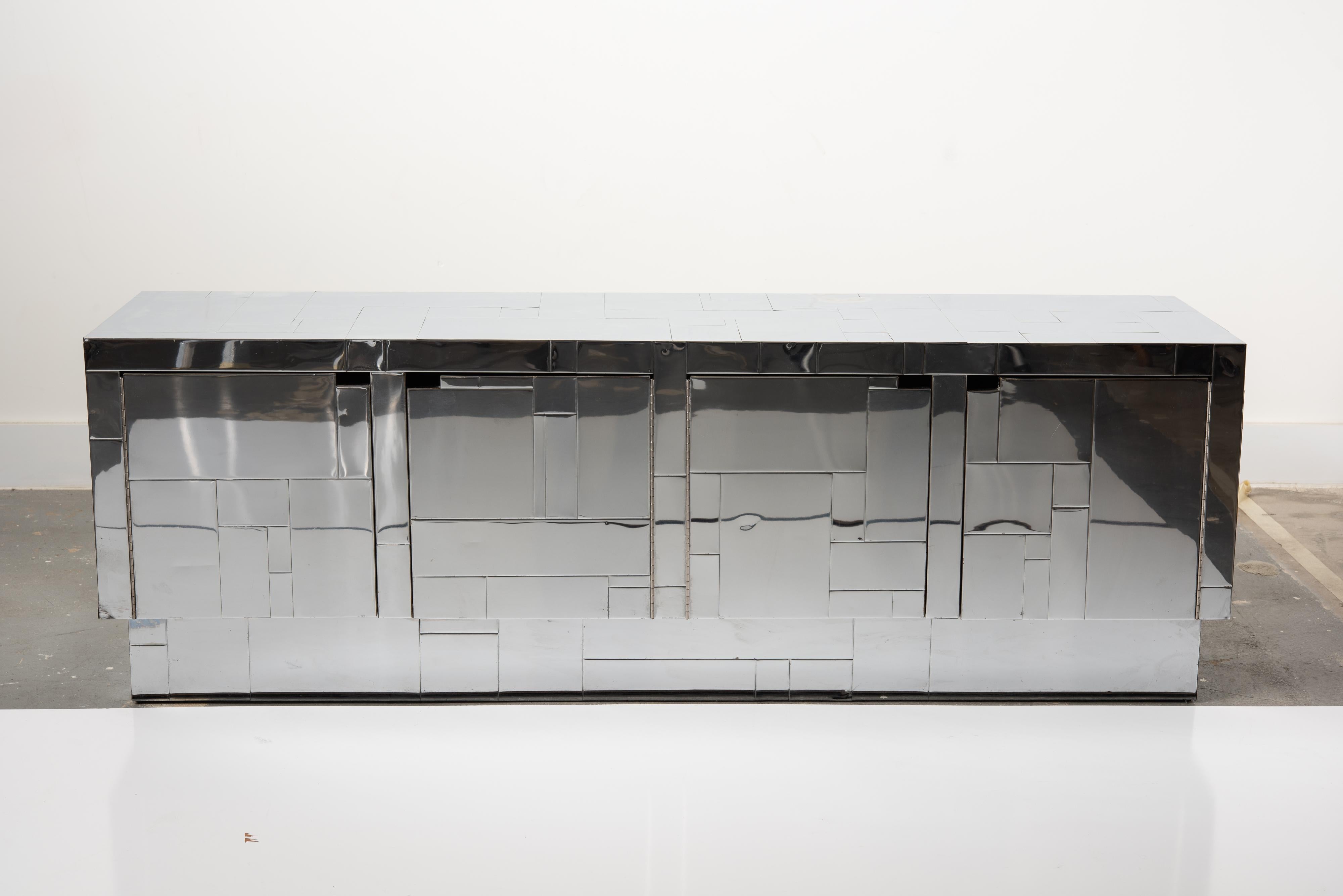 Modern Chrome Tile Paul Evans Directional Cityscape Style Credenza, circa 1970s