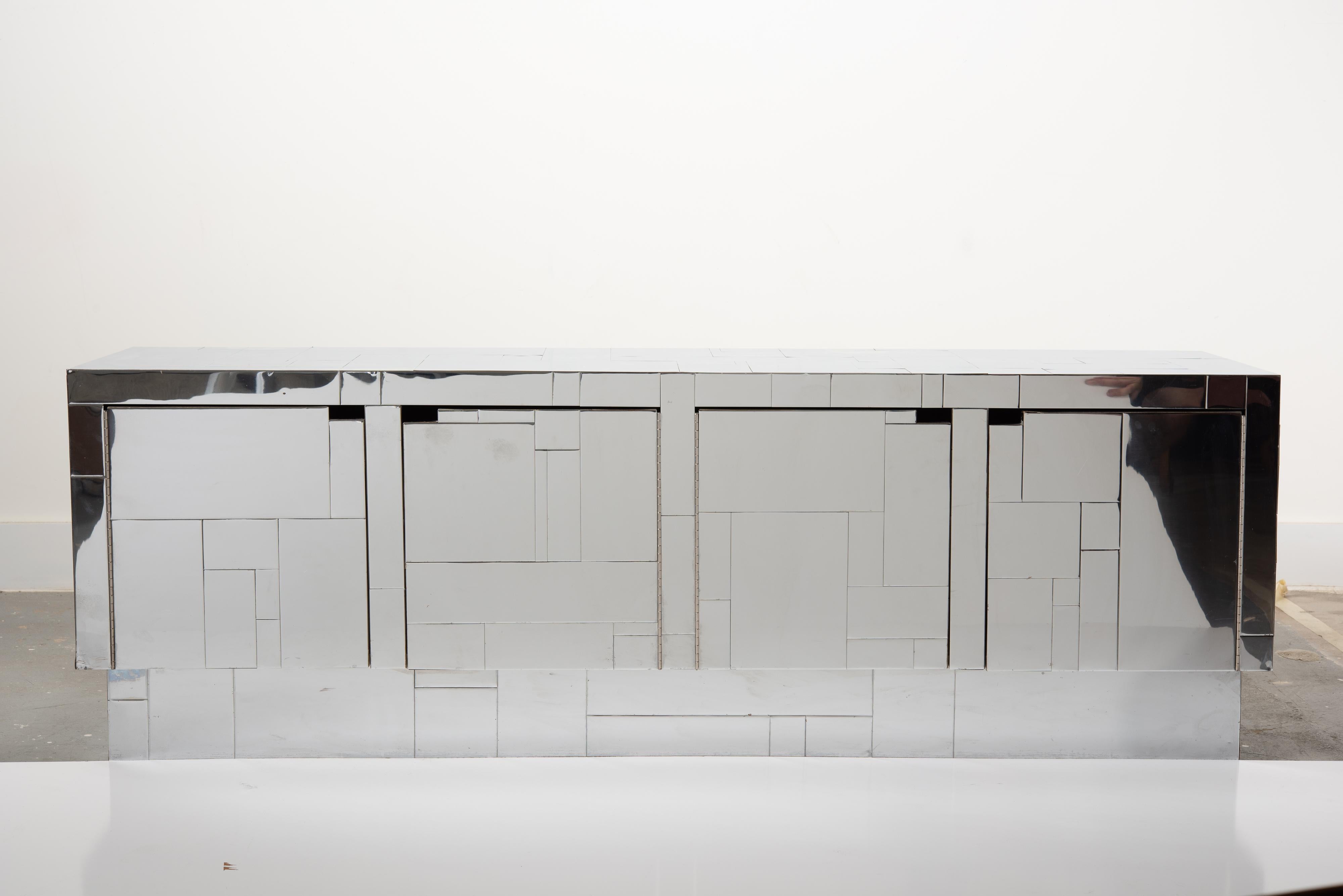 American Chrome Tile Paul Evans Directional Cityscape Style Credenza, circa 1970s