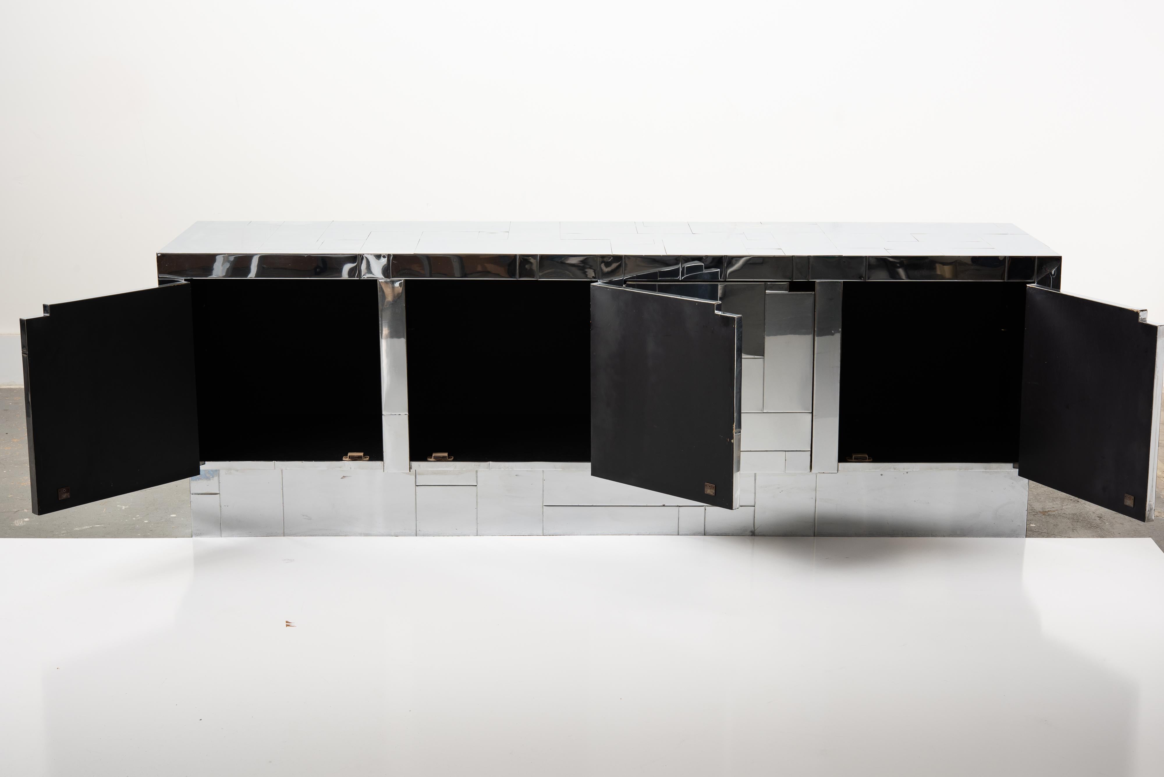 Late 20th Century Chrome Tile Paul Evans Directional Cityscape Style Credenza, circa 1970s
