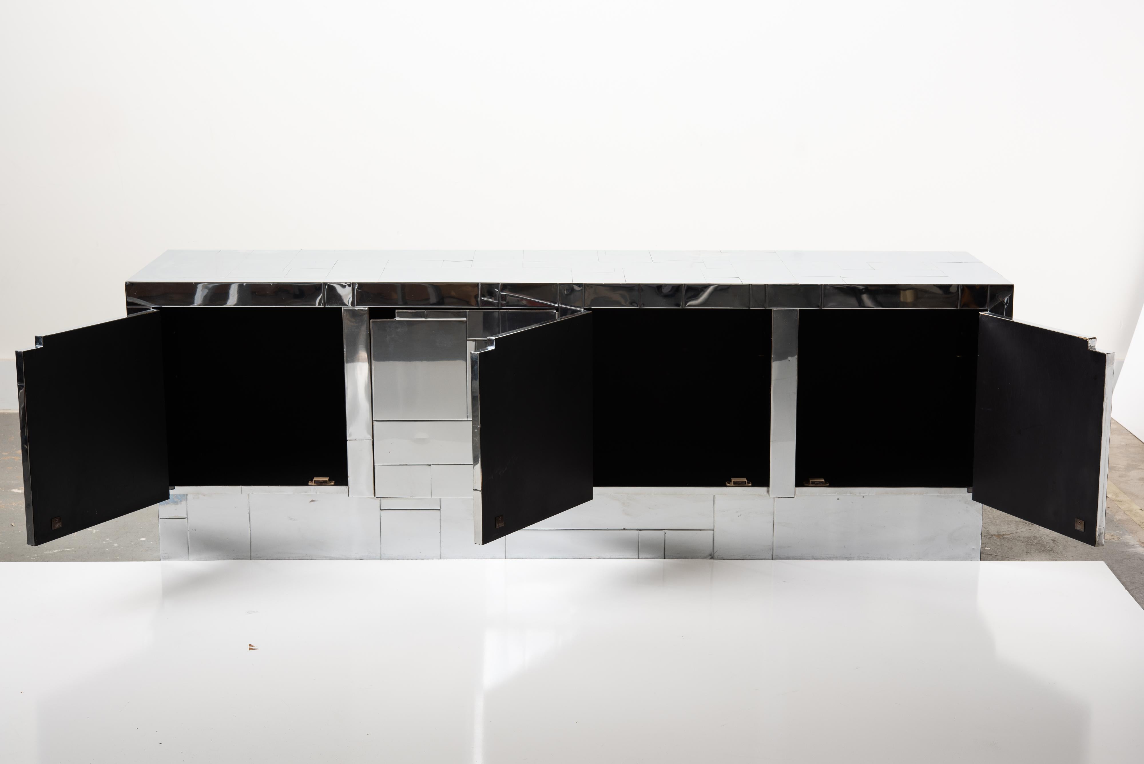 Wood Chrome Tile Paul Evans Directional Cityscape Style Credenza, circa 1970s