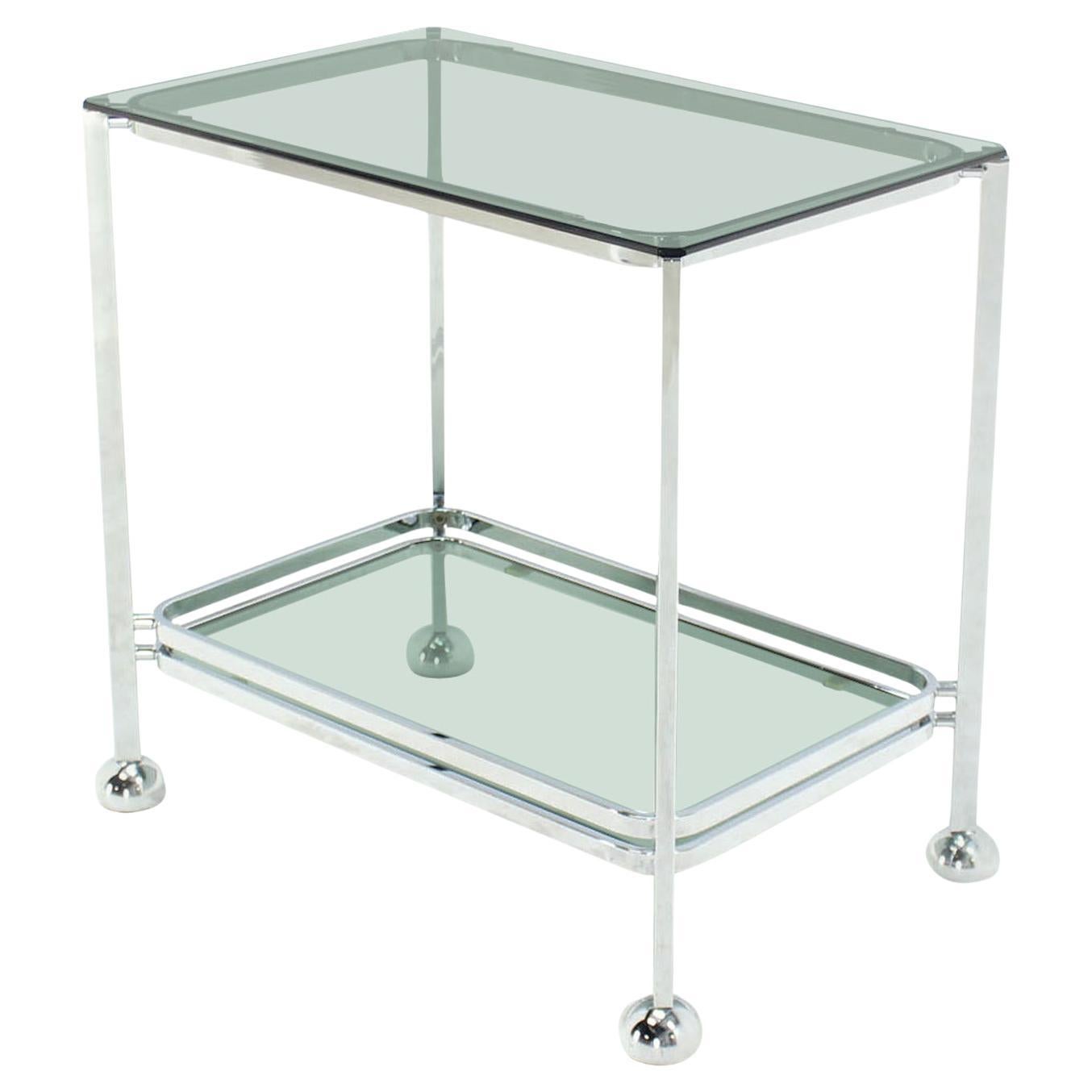 Chrome Tinted Smoked Glass Rolling Tea Cart with Concealed Wheels