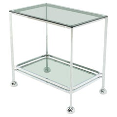 Vintage Chrome Tinted Smoked Glass Rolling Tea Cart with Concealed Wheels