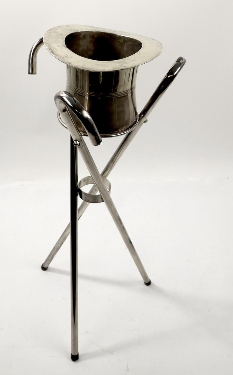 Chrome Top Hat Champagne, Ice Bucket on Cane Stand at 1stDibs