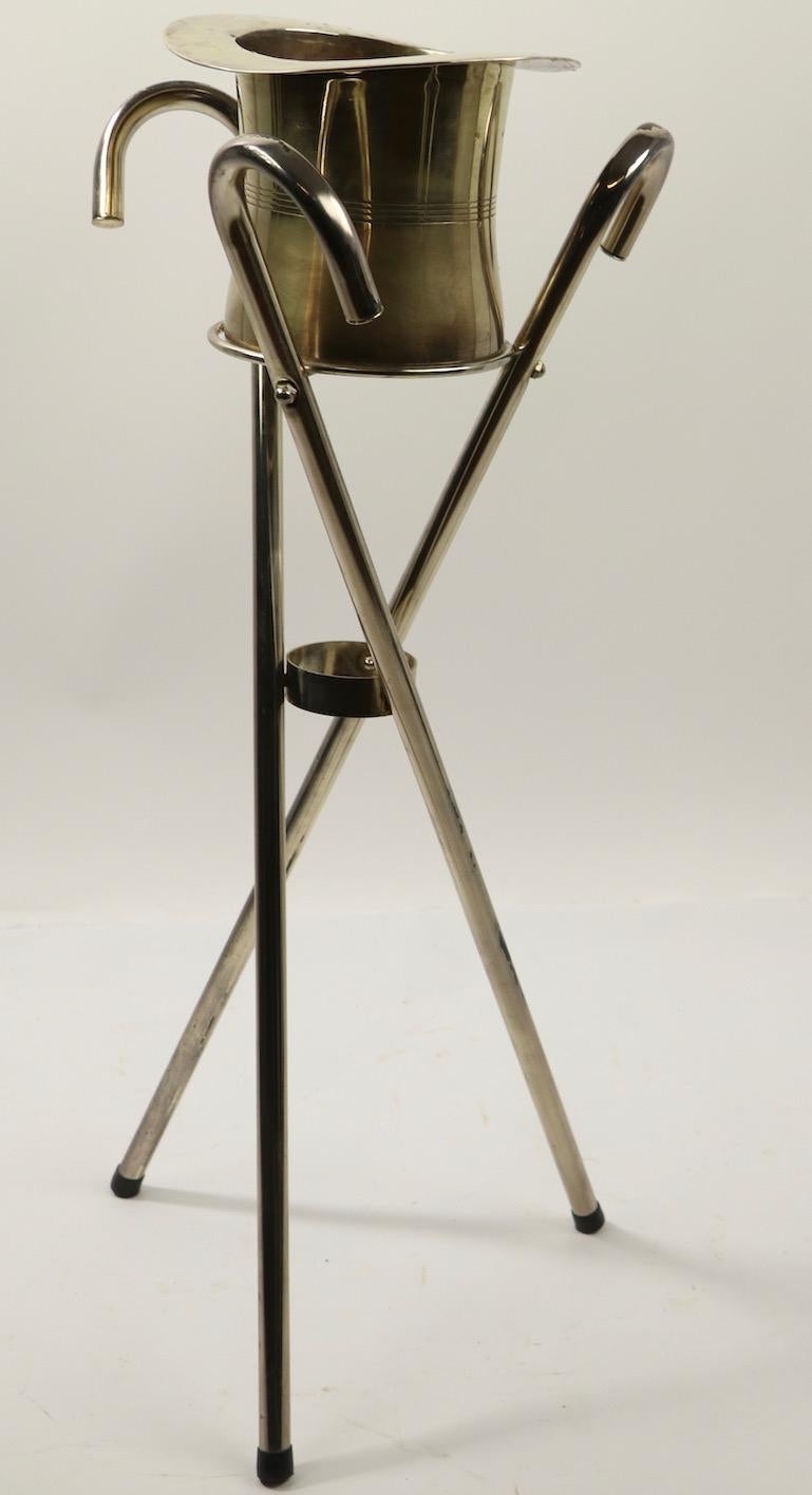 Chrome Top Hat Champagne, Ice Bucket on Cane Stand In Good Condition In New York, NY