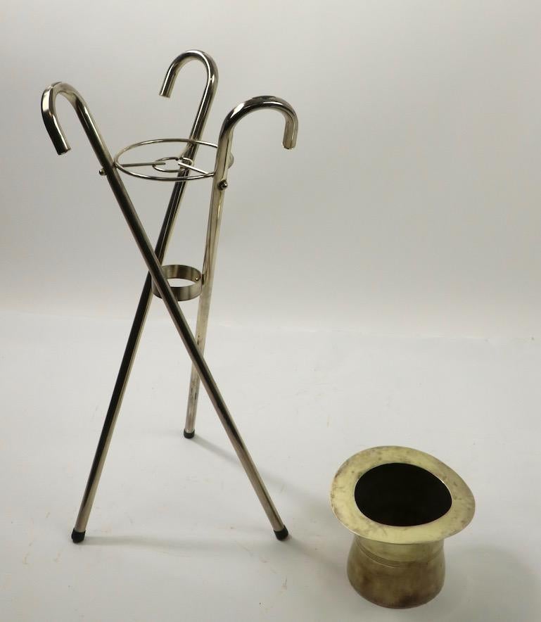 20th Century Chrome Top Hat Champagne, Ice Bucket on Cane Stand