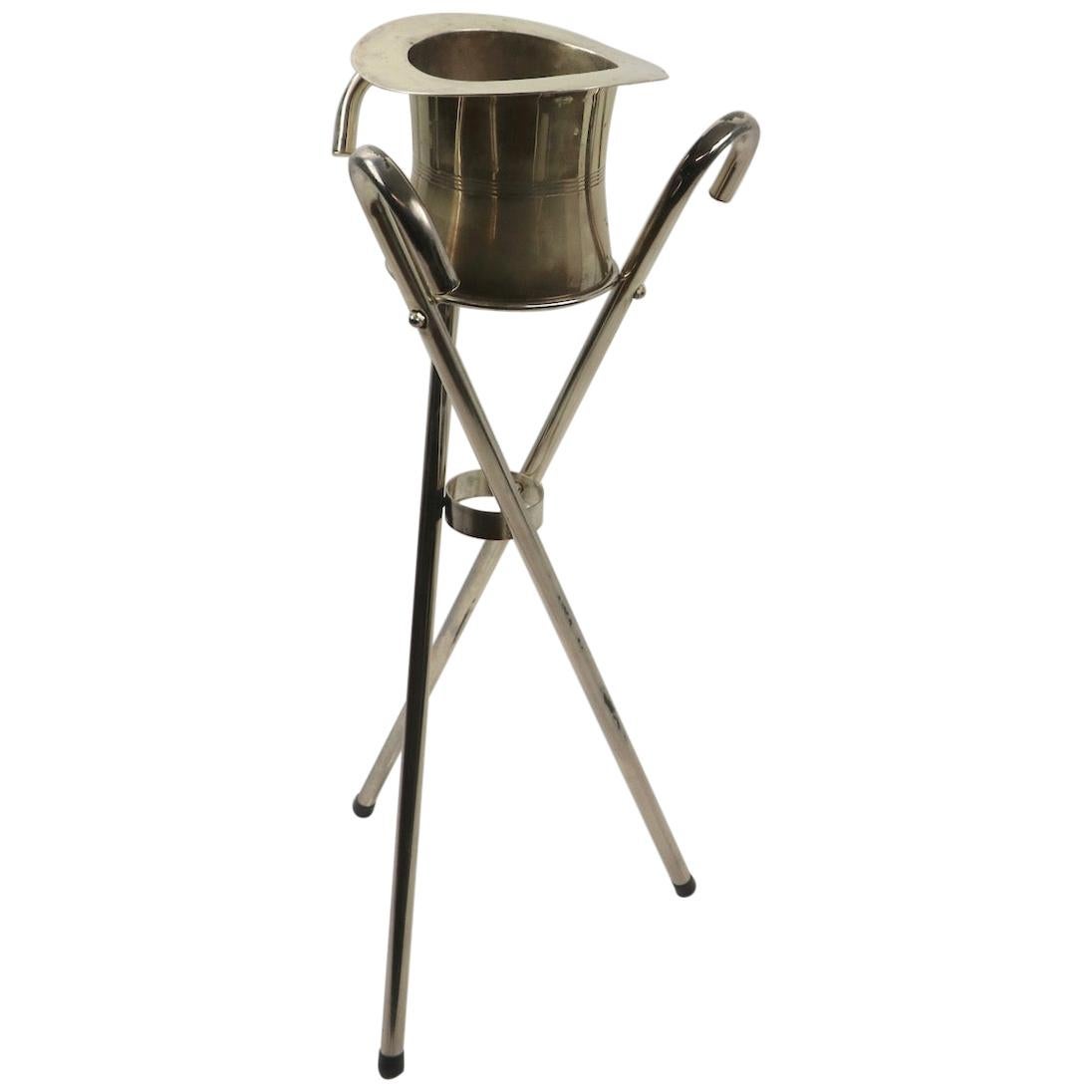 Chrome Top Hat Champagne, Ice Bucket on Cane Stand