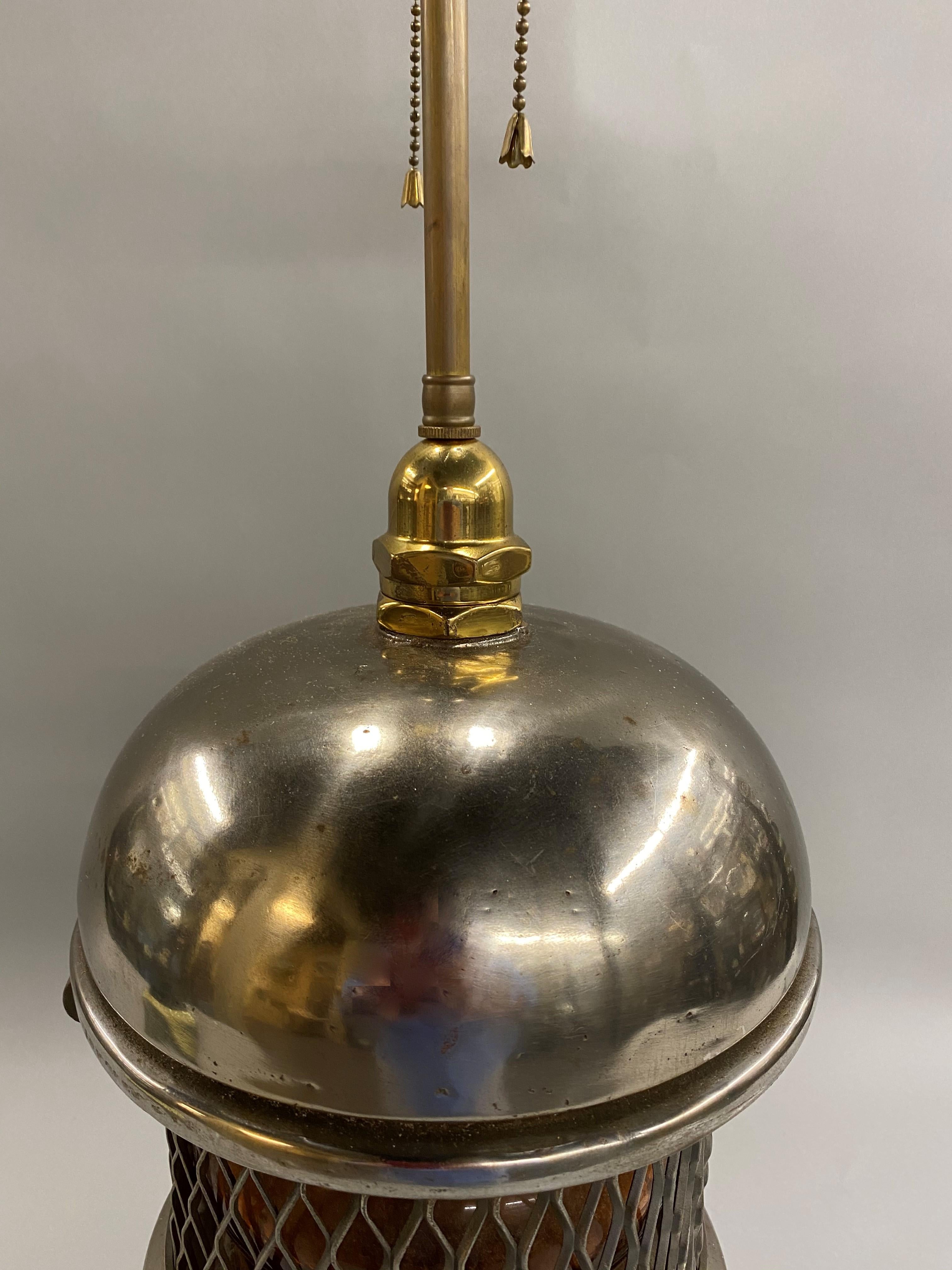 American Chrome Top Nautical Ship’s Lantern Converted Table Lamp, circa 1930s