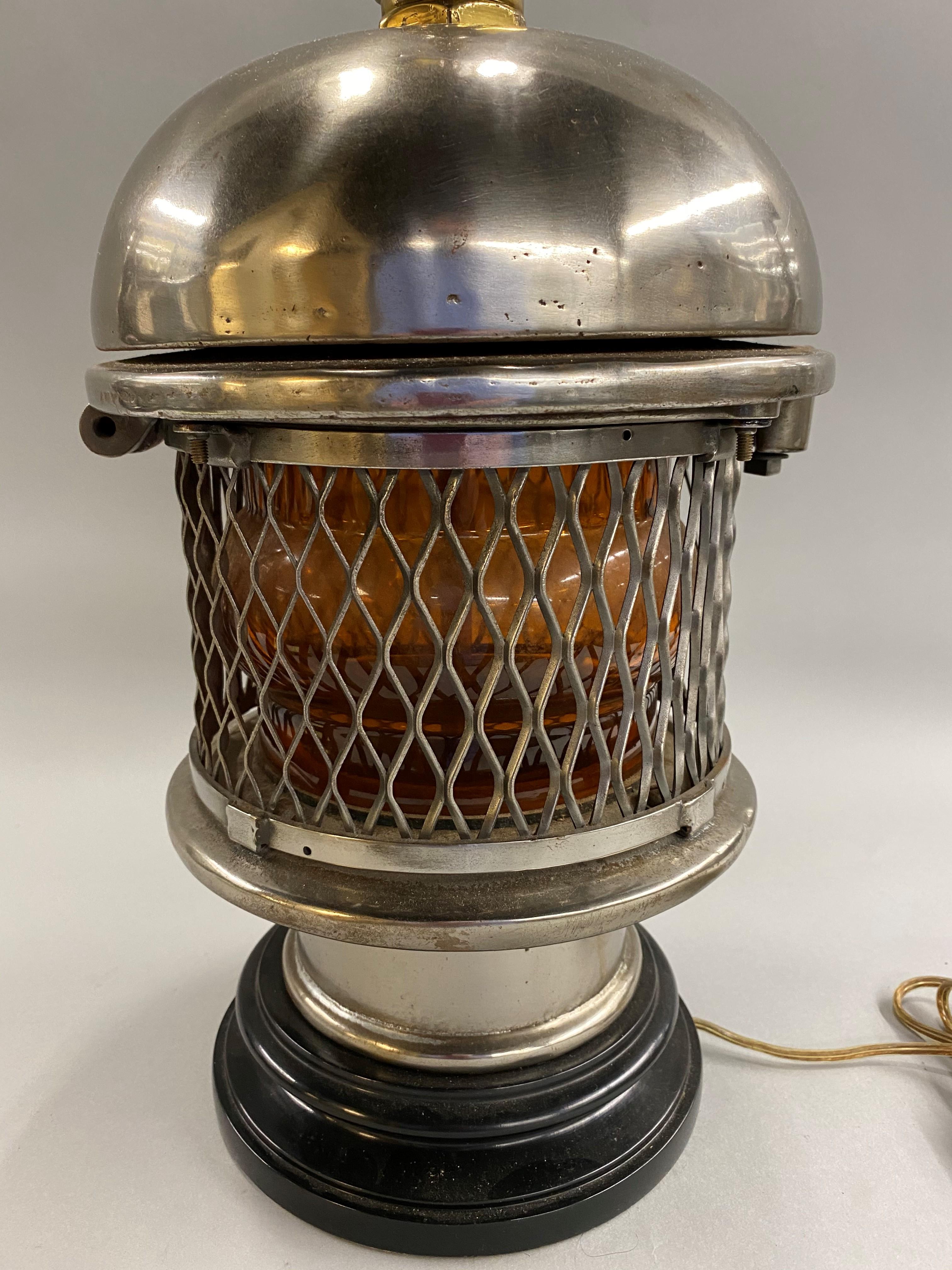Cast Chrome Top Nautical Ship’s Lantern Converted Table Lamp, circa 1930s