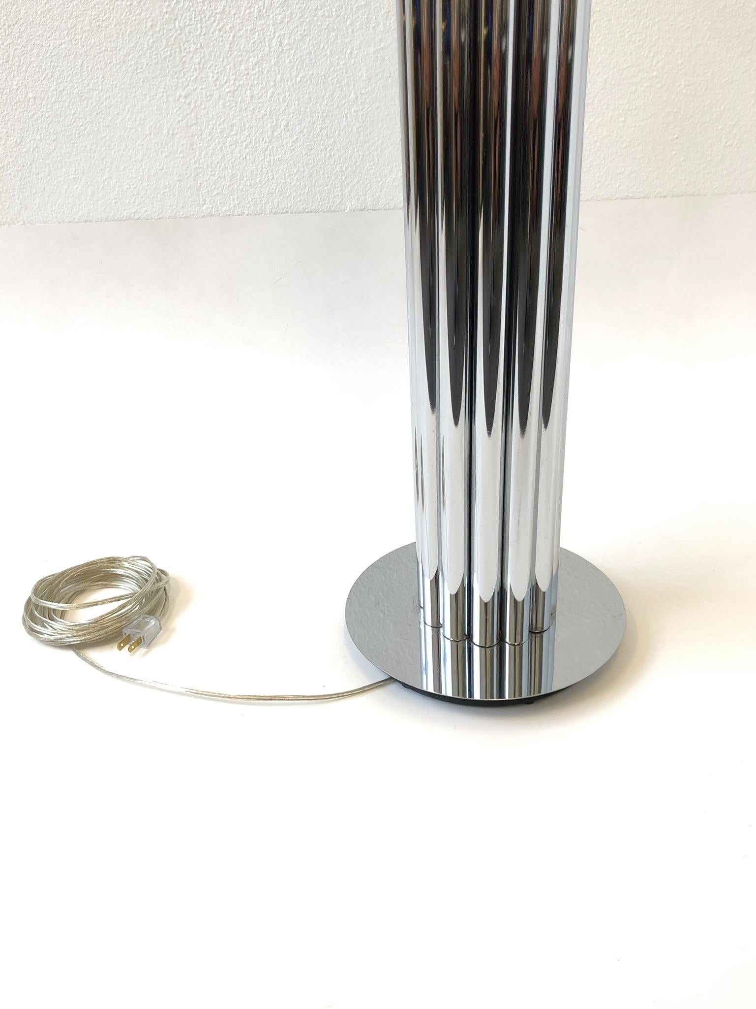 Polished Chrome Torchiere Floor Lamp by George Kovacs For Sale