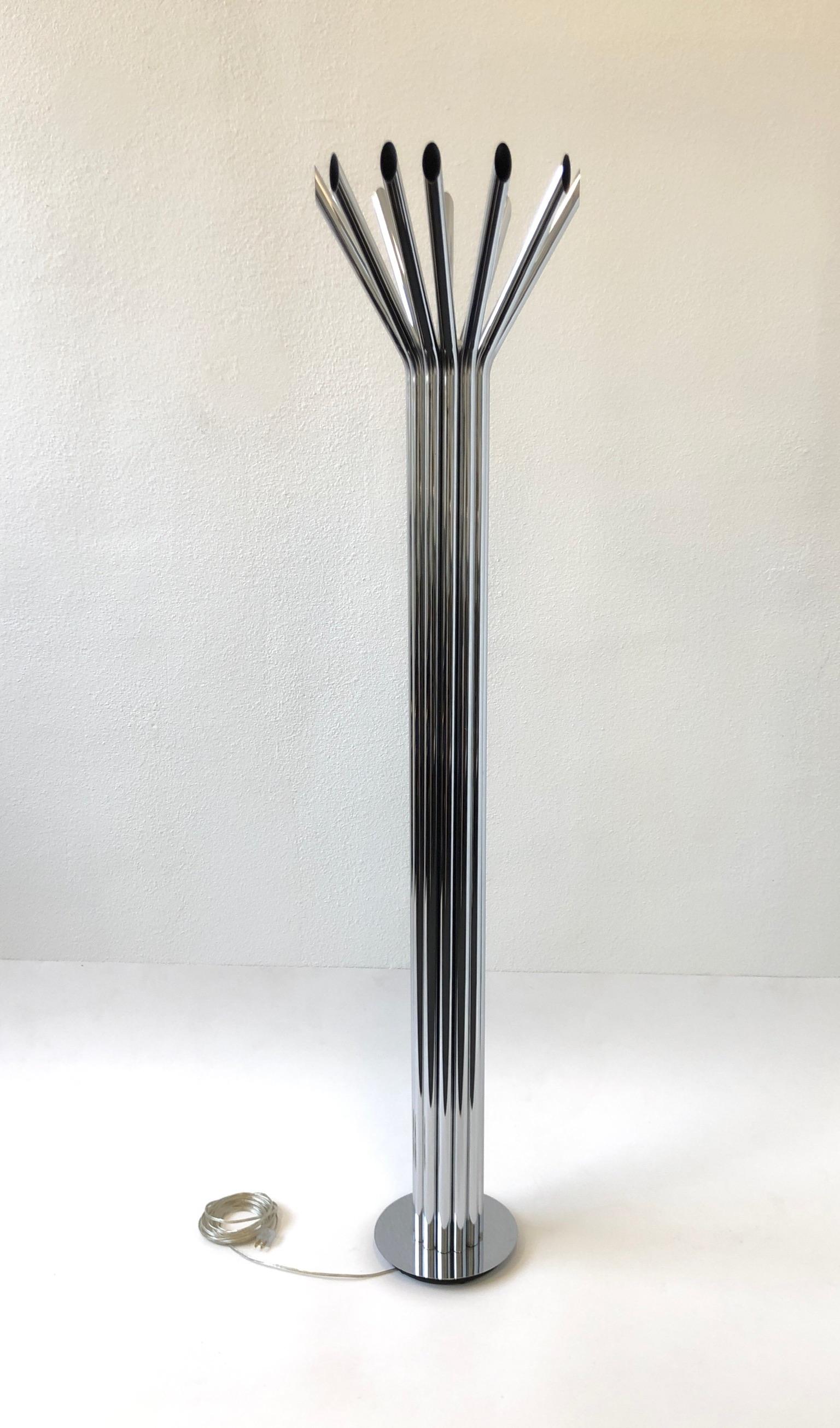 Chrome Torchiere Floor Lamp by George Kovacs For Sale 1