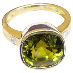 Anello Cromo-Tormalina Brillante Colore Eccezionale Oro 18kt Giallo-Verde