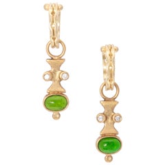 Chrome Tourmaline Drop Earrings with Diamonds in 18 Karat Gold