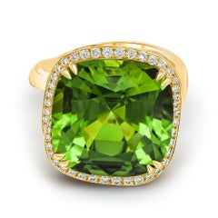 Chrome Tourmaline Ring, 18k Yellow Gold Chrome Tourmaline & Diamonds