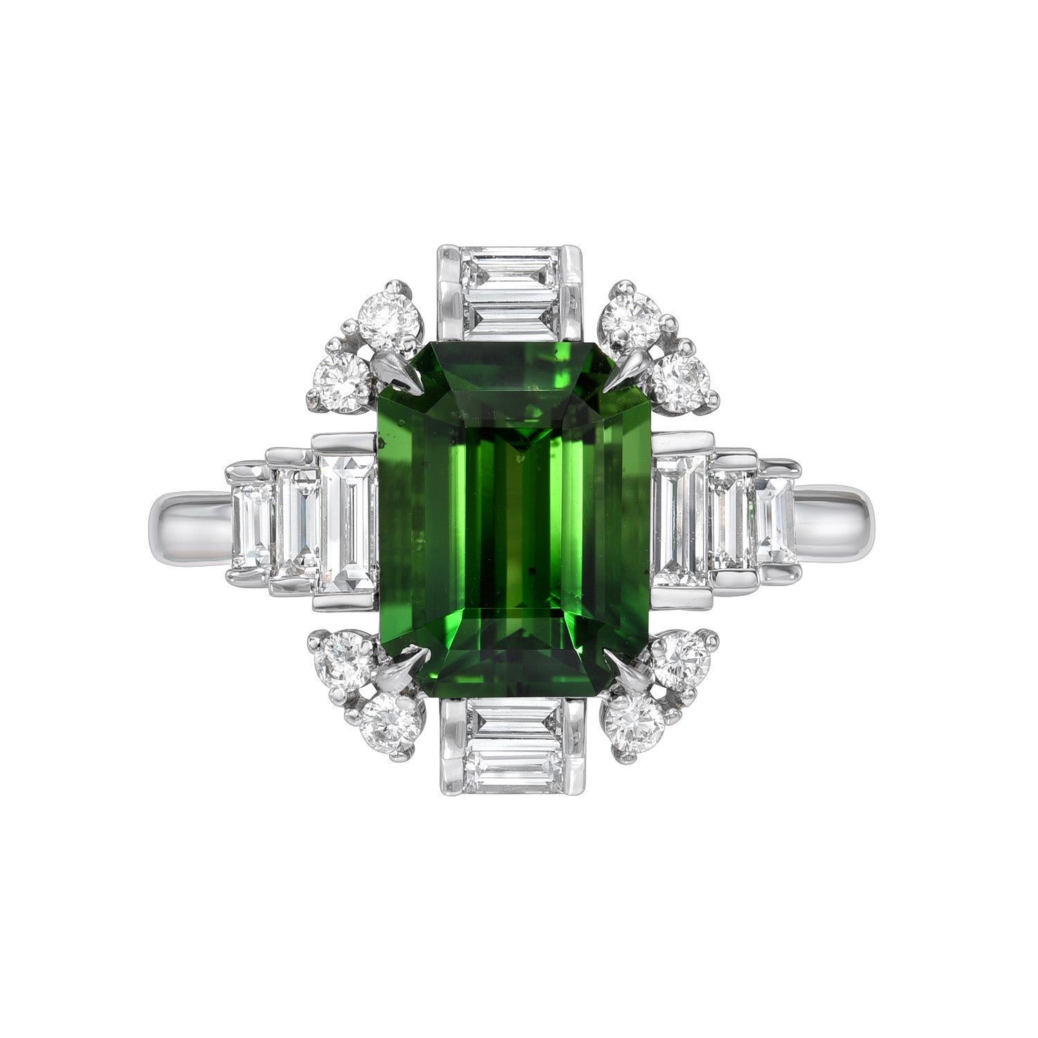 Art Deco Chrome Tourmaline Ring 3.15 Carat Emerald Cut For Sale