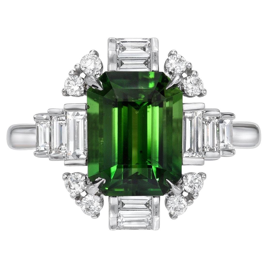 Chrome Tourmaline Ring 3.15 Carat Emerald Cut For Sale