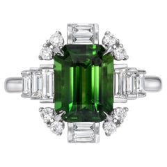 Chrome Tourmaline Ring 3.15 Carat Emerald Cut