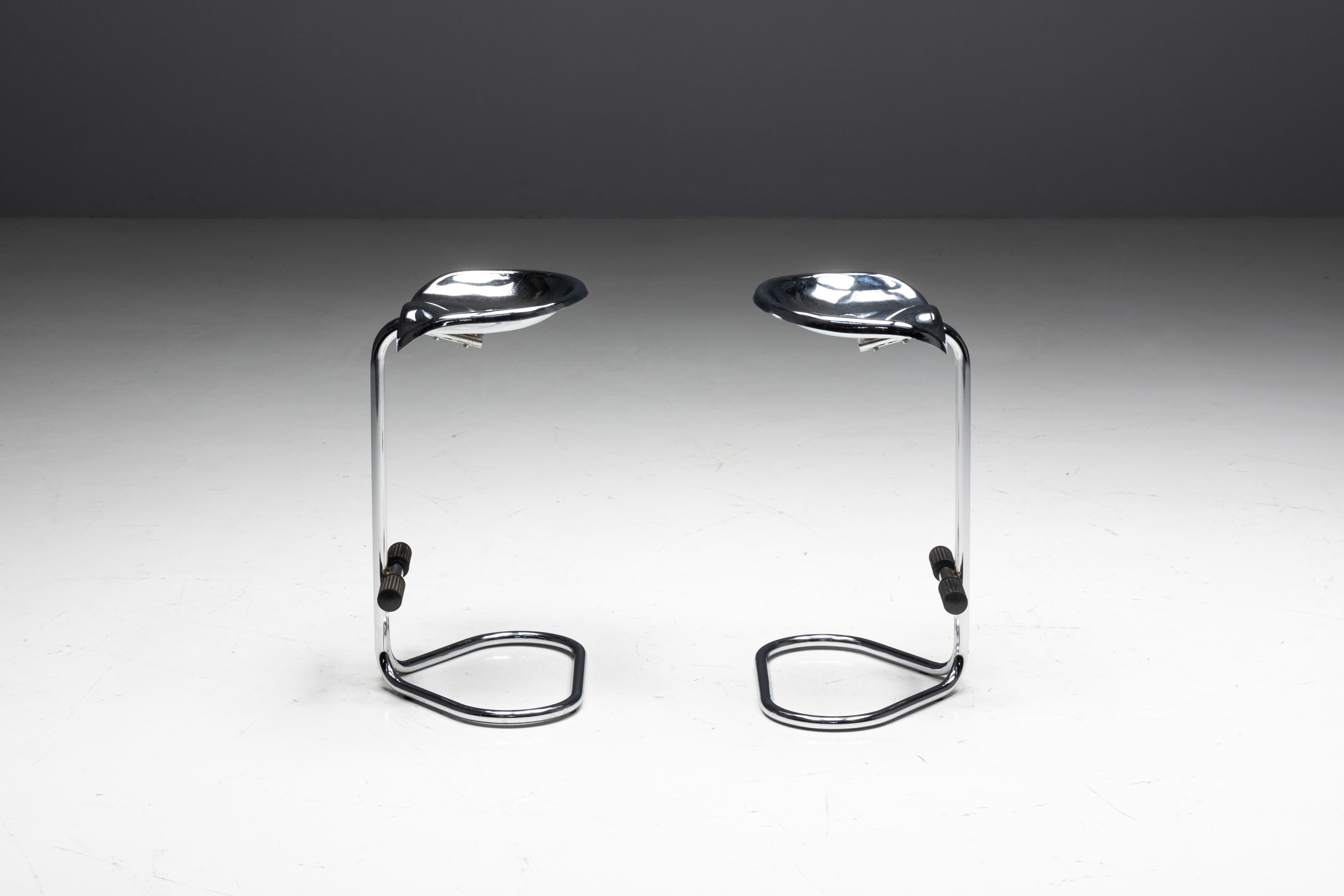 Post-Modern Chrome Tractor Stools by Rodney Kinsman for Bieffeplast, Italy, 1970s For Sale