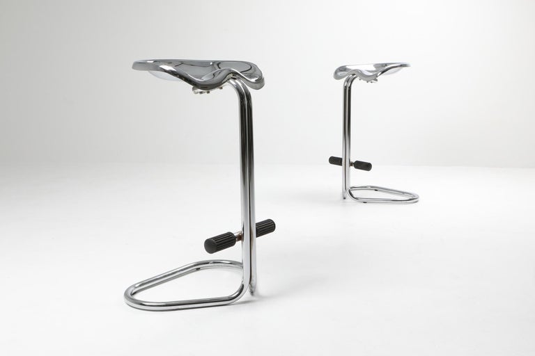 European Chrome Tractor Stools by Rodney Kinsman for Bieffeplast, Italy, 1970s For Sale