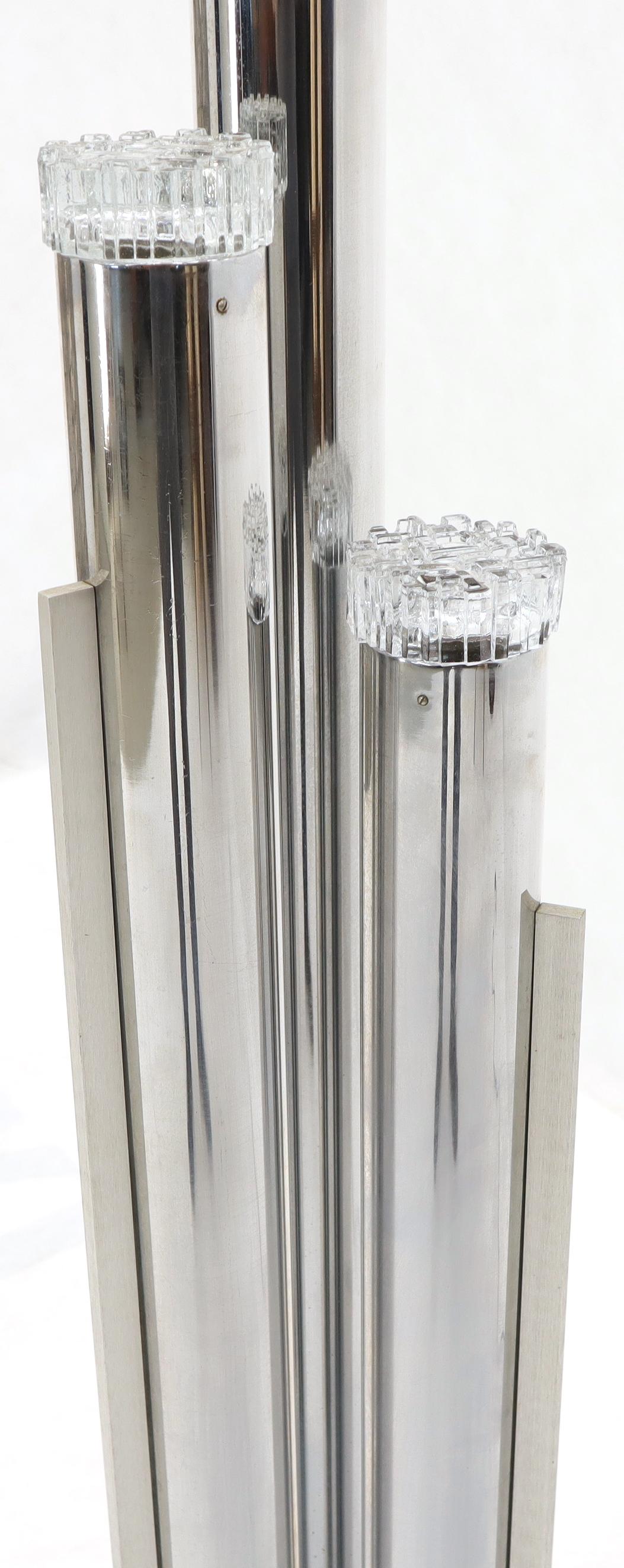 Mid-Century Modern Chrome Triple Candle Shape Cylinder Base Glass Prisms Floor Lamp For Sale