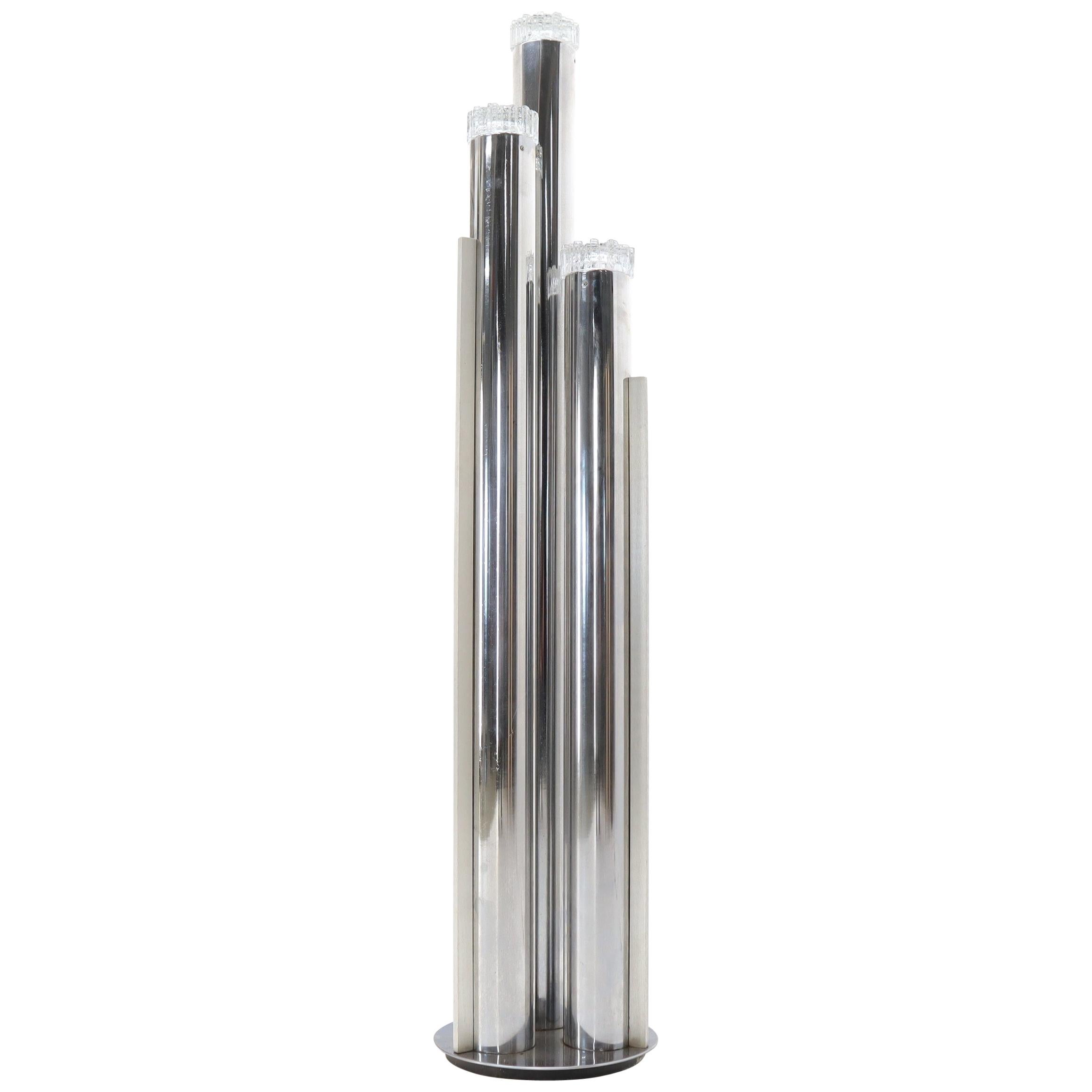 Chrome Triple Candle Shape Cylinder Base Glass Prisms Floor Lamp