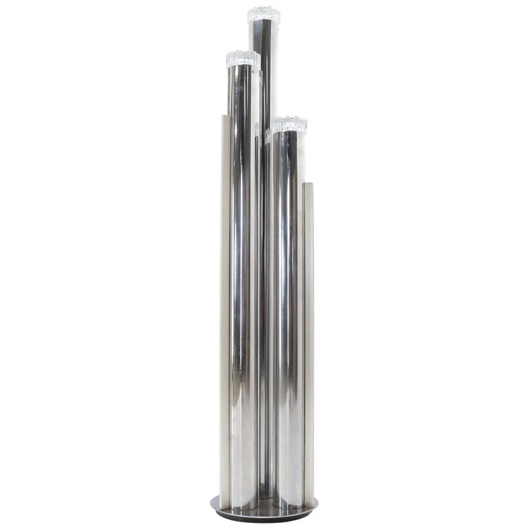 Chrome Triple Candle Shape Cylinder Base Glass Prisms Floor Lamp For