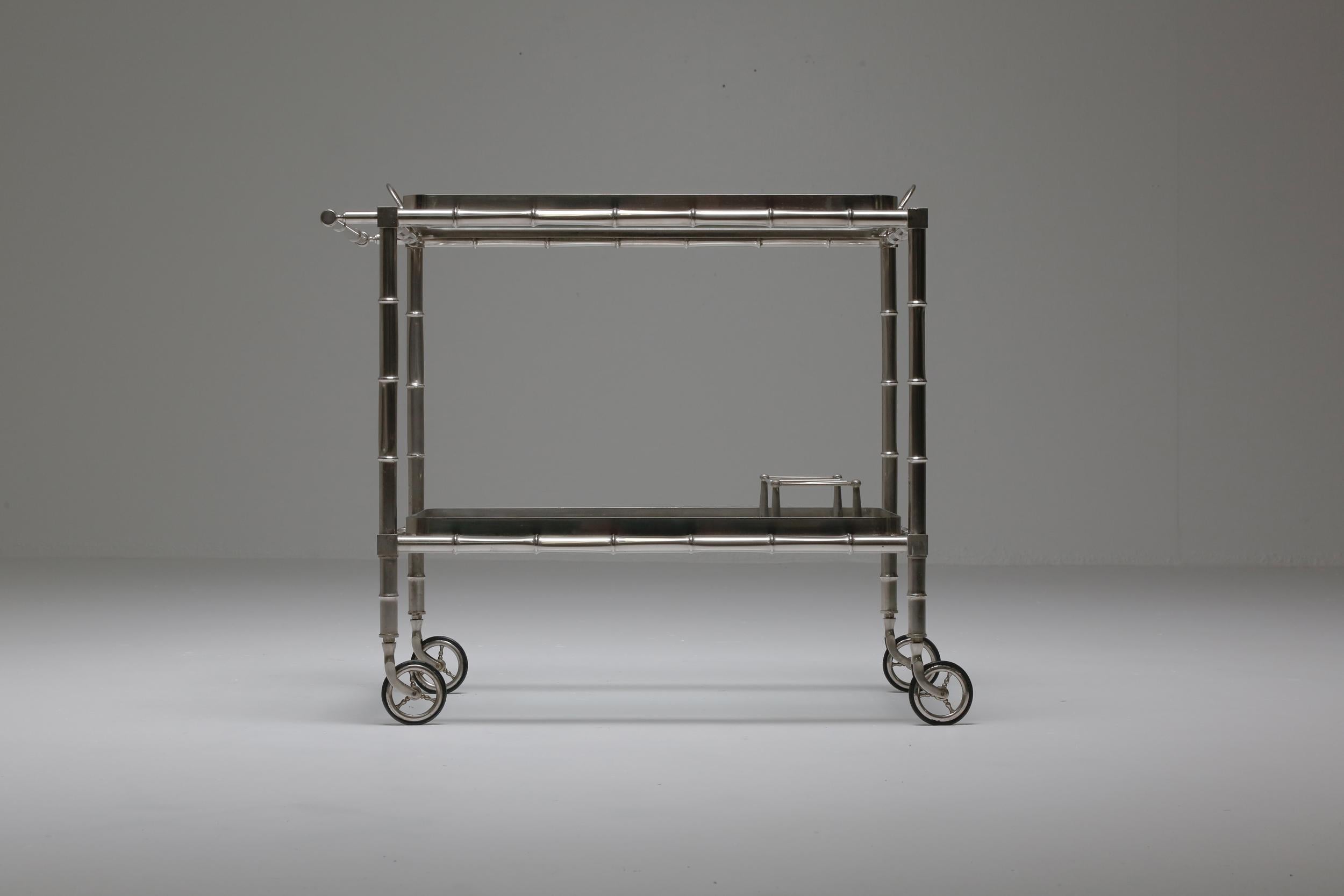 French Chrome Trolley Bar in Regency Style, France, 1960s For Sale