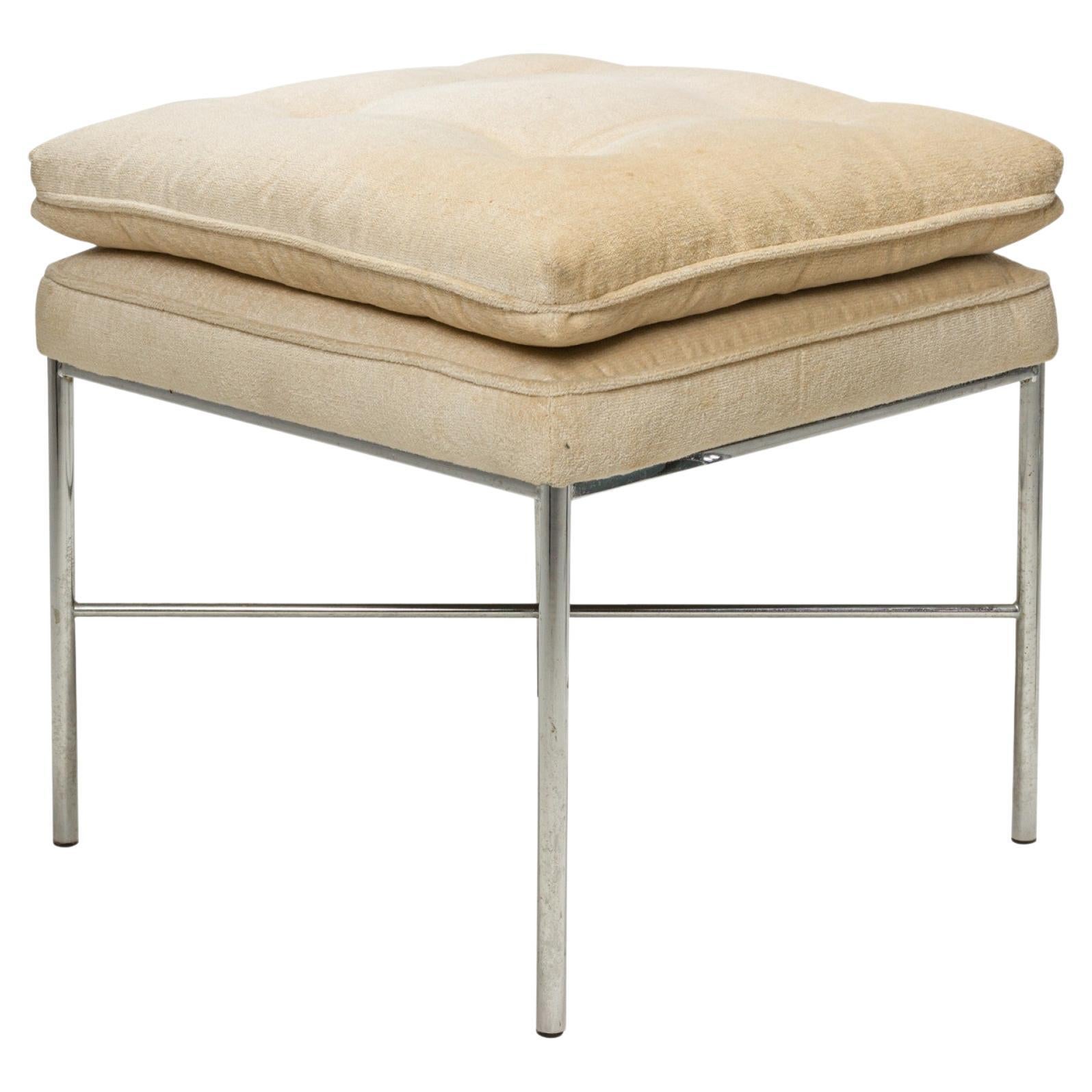 Chrome Tube and Beige Upholstered Square Bench 'Manner of DIA' For Sale