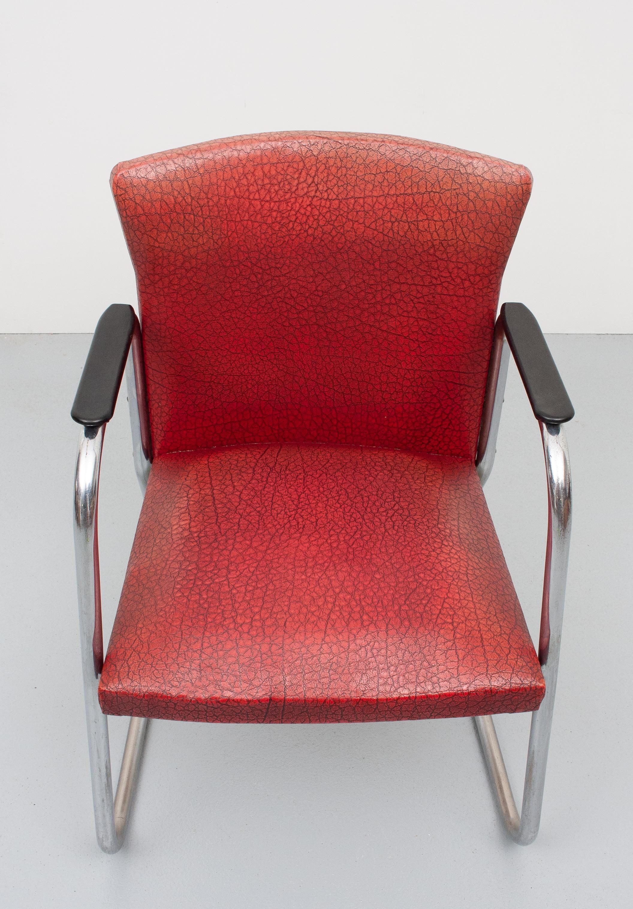 Chrome Tube Desk Chair Attributed Paul Schuitema, 1950s In Good Condition In Den Haag, NL