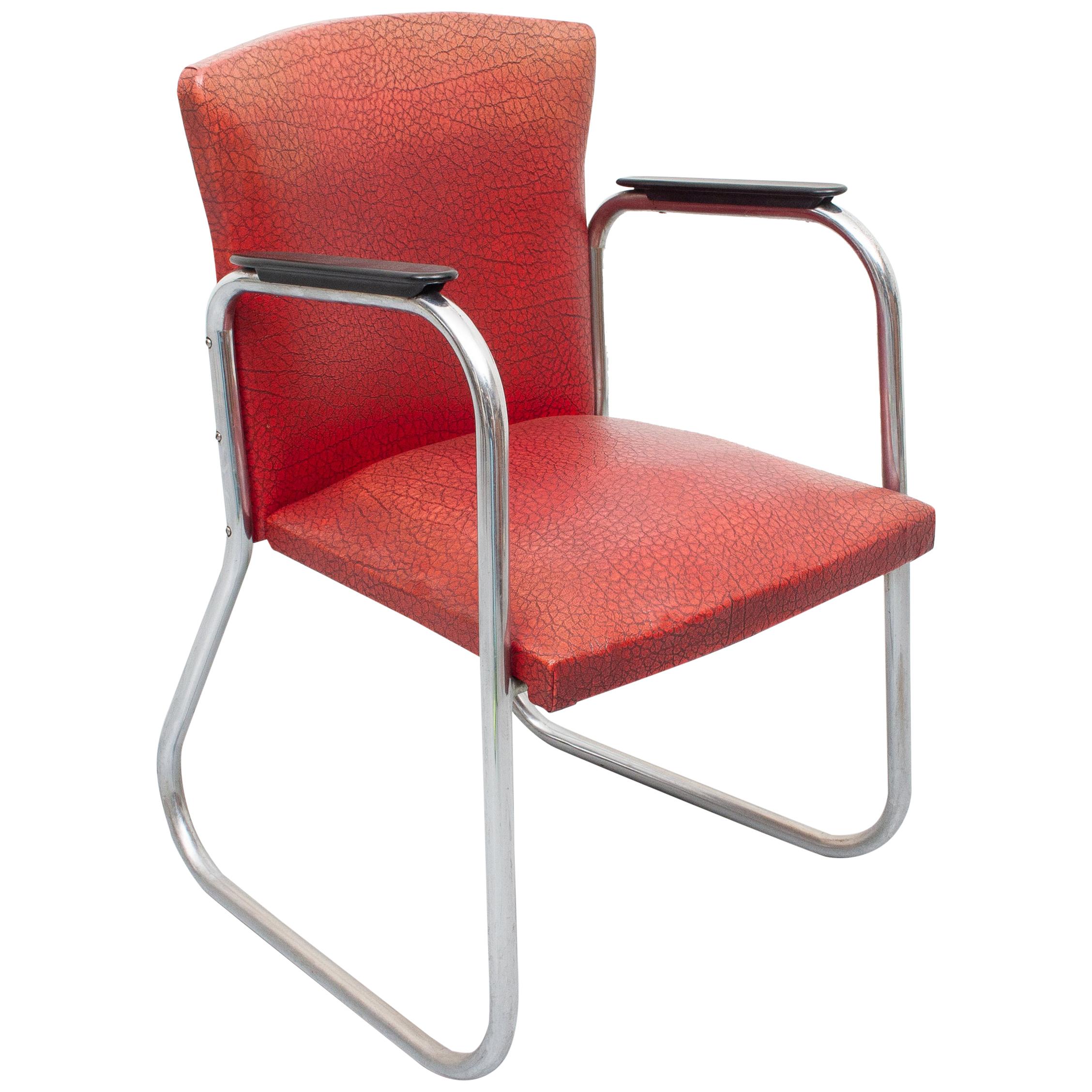 Chrome Tube Desk Chair Attributed Paul Schuitema, 1950s