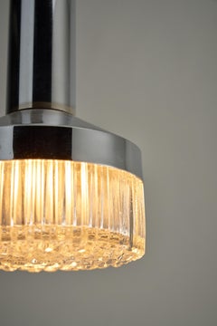Chrome Tube Pendant Light with Textured Glass Lens, 1970s