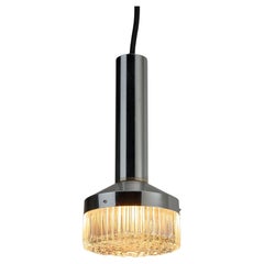 Chrome Tube Pendant Light with Textured Glass Lens, 1970s