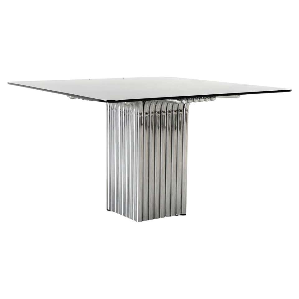 Midcentury Modern Italian Design Tubular Chrome and Smoke Glass Dining ...