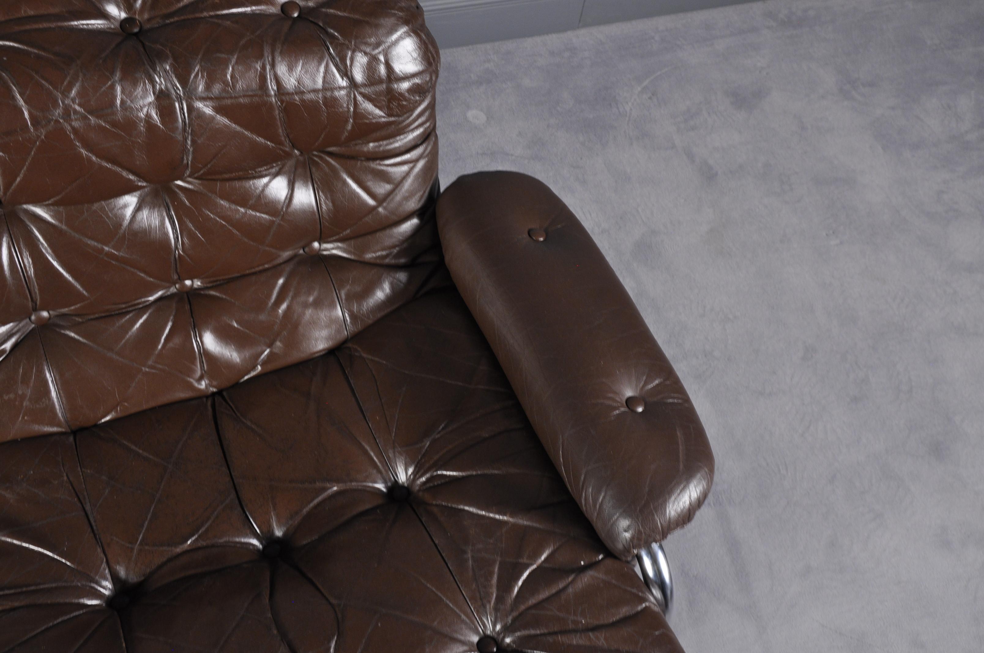 Leather Chrome Tubular Framed Three-Seat Sofa by Johann Bertil Häggström for Ikea Sweden