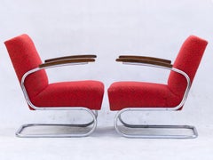 Chrome Tubular Steel Cantilever Armchairs S 411 by Thonet, circa 1930