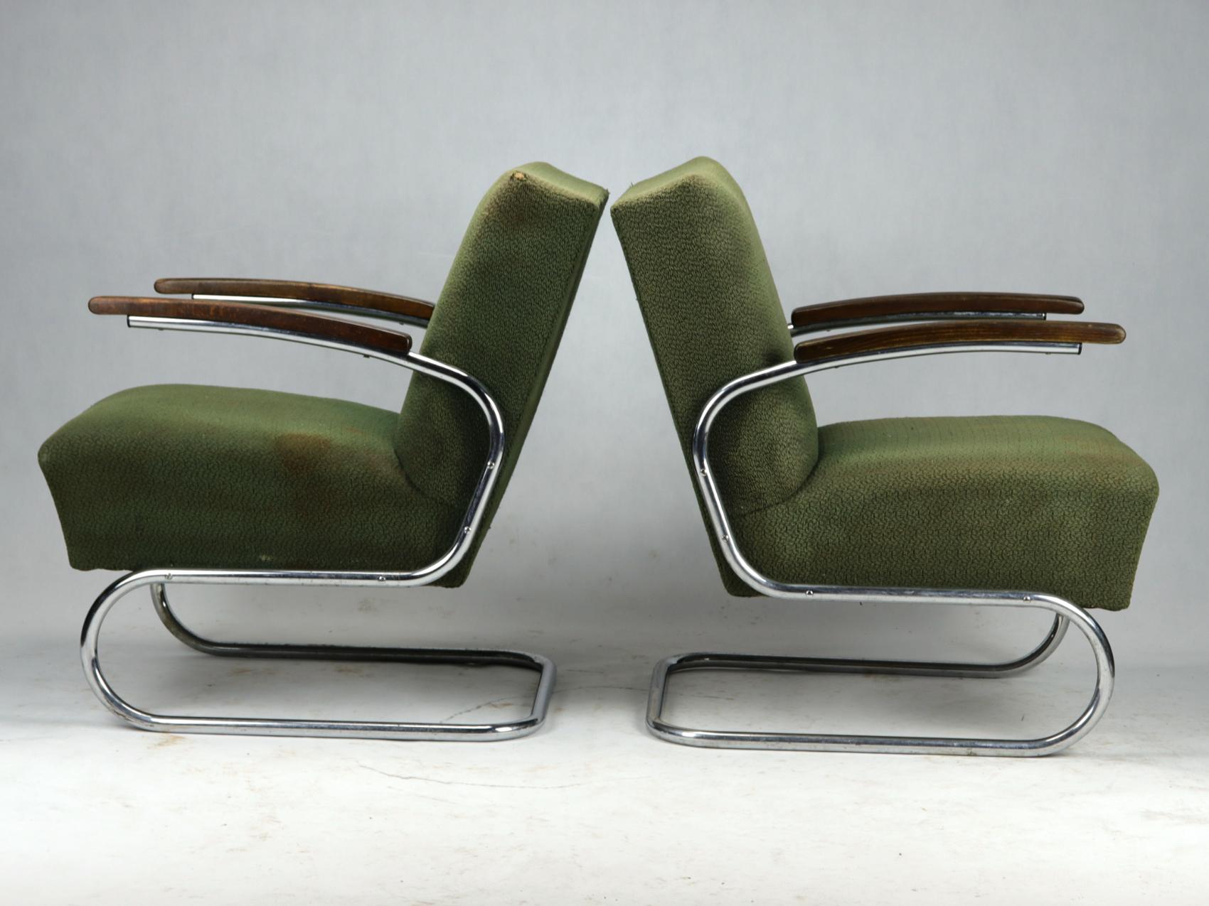 Freischwingende Sessel aus verchromtem Stahlrohr S411 von Thonet, um 1930 (Mitte des 20. Jahrhunderts)