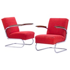 Chrome Tubular Steel Cantilever Armchairs S 411 by Thonet, circa 1930