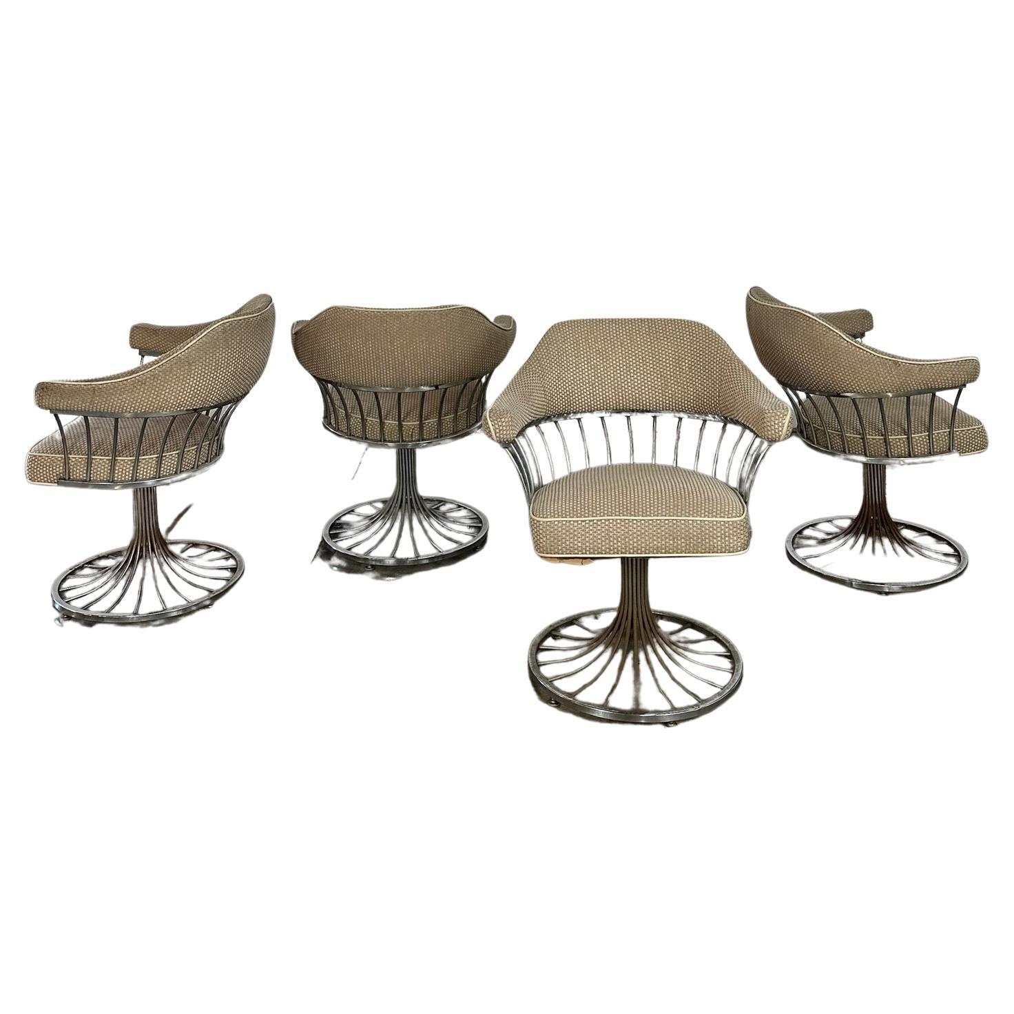 Chrome tulip base arm chairs - set of four For Sale