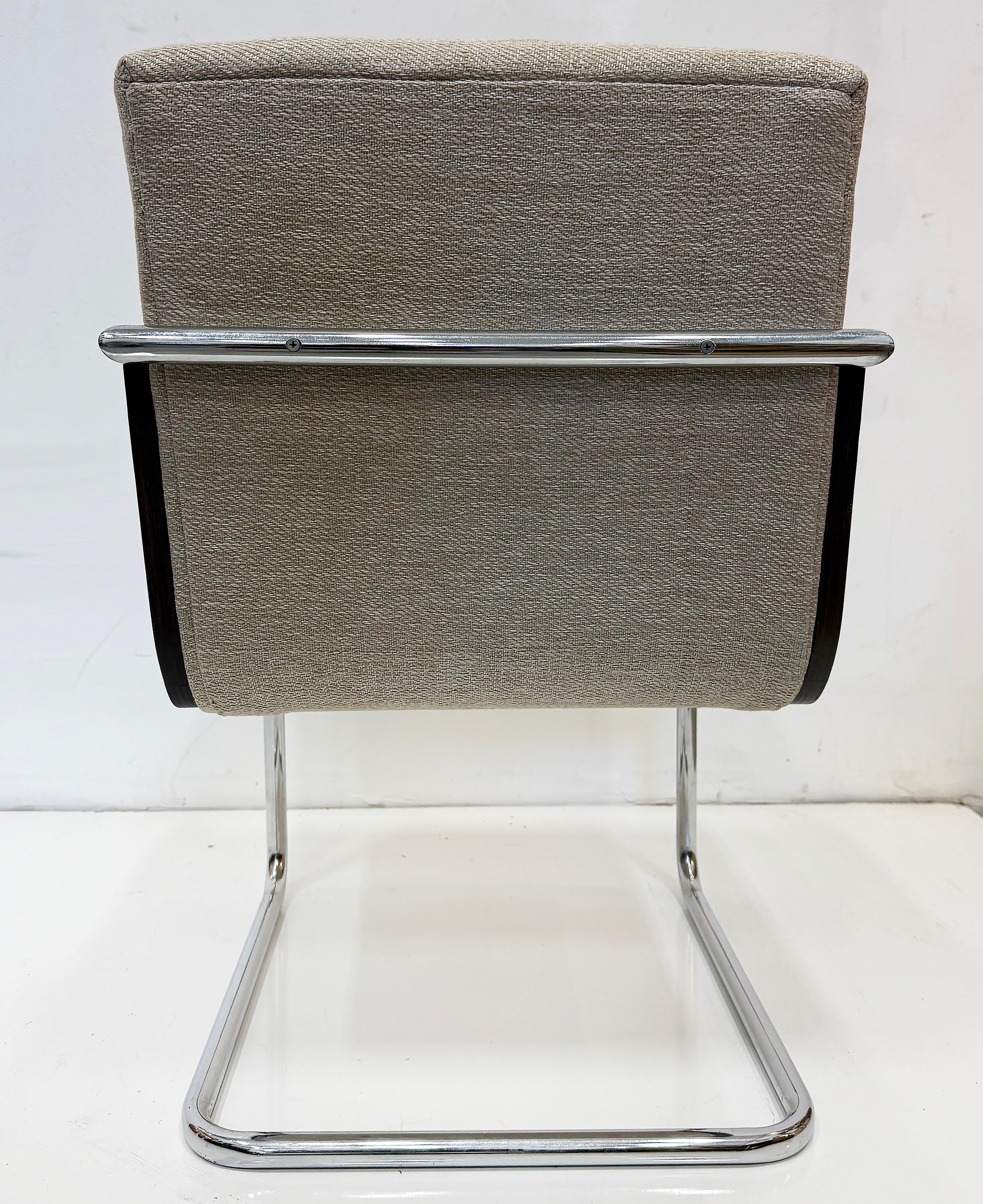 Upholstery Chrome Upholstered Cane Cantilever Armchairs, Thonet Attributed, Pair For Sale