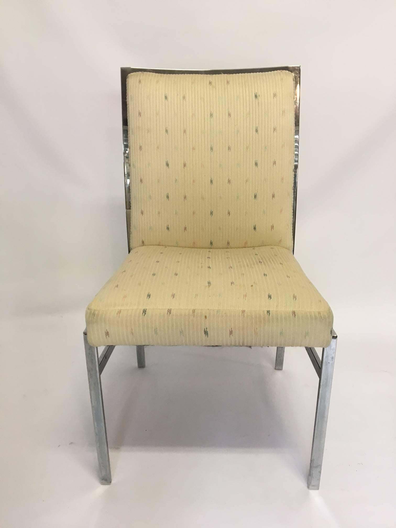 Hollywood Regency Chrome Upholstered Dining Chairs after Milo Baughman