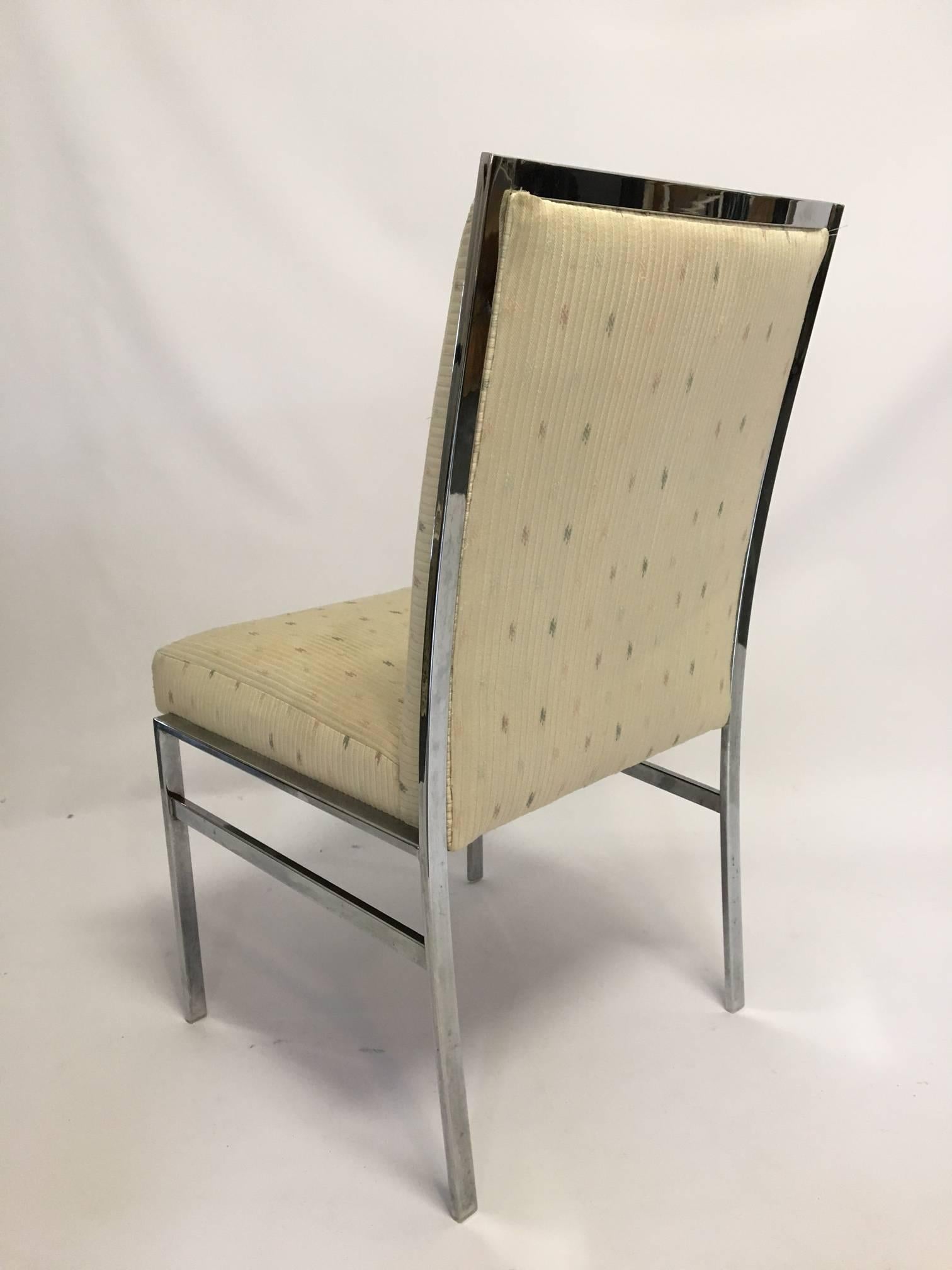Chrome Upholstered Dining Chairs after Milo Baughman In Excellent Condition In Jacksonville, FL
