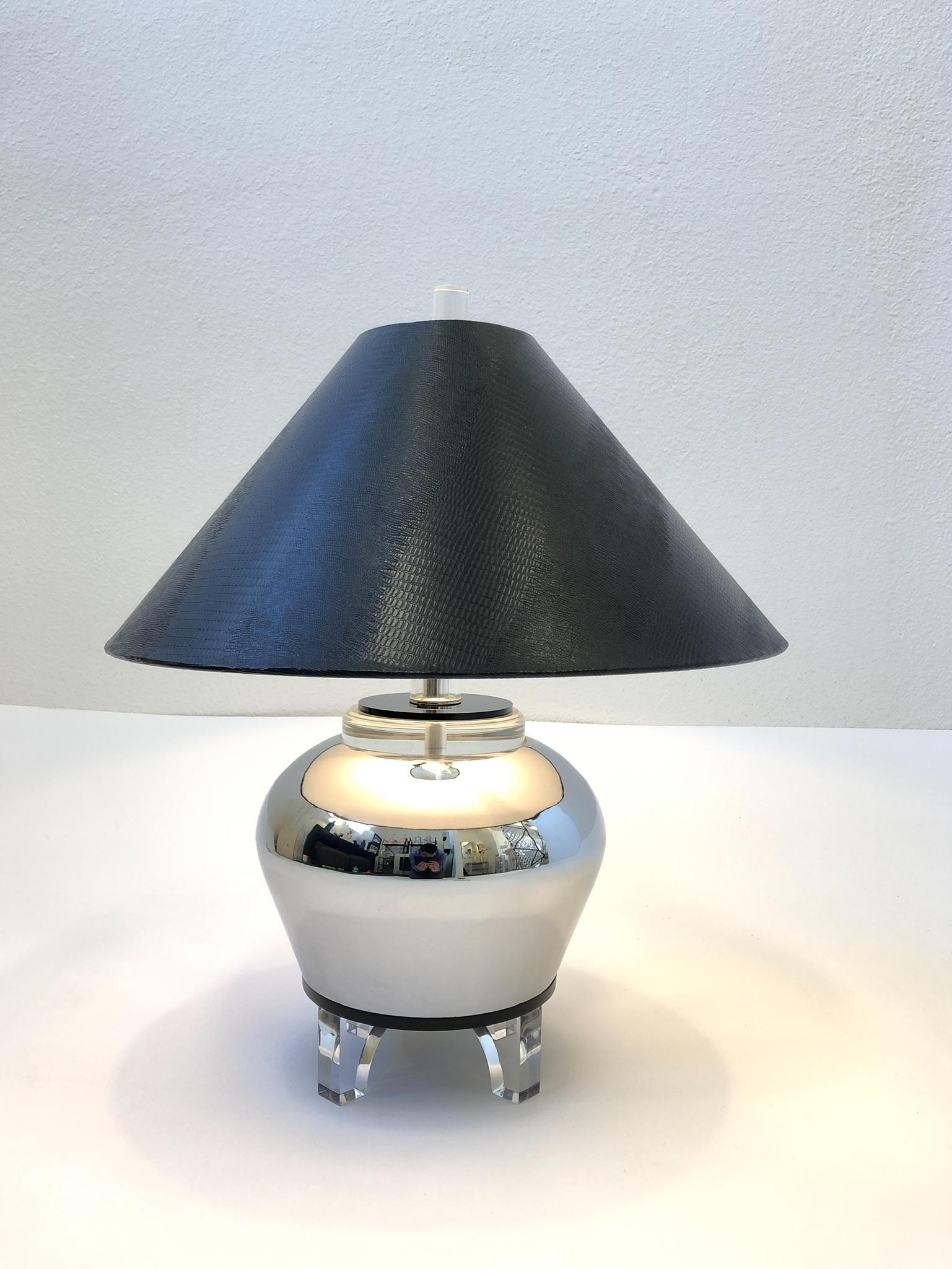 Chrome Urn and Lucite Table Lamp 3