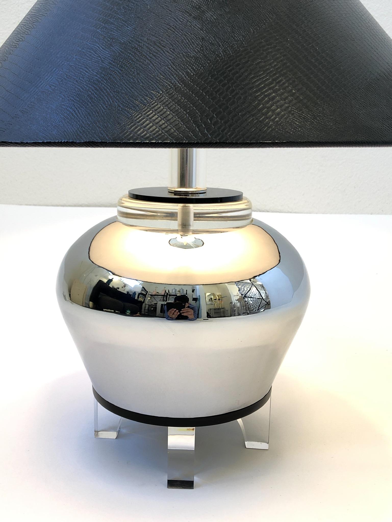 Modern Chrome Urn and Lucite Table Lamp