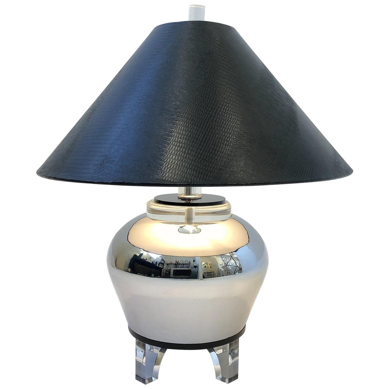 Chrome Urn and Lucite Table Lamp